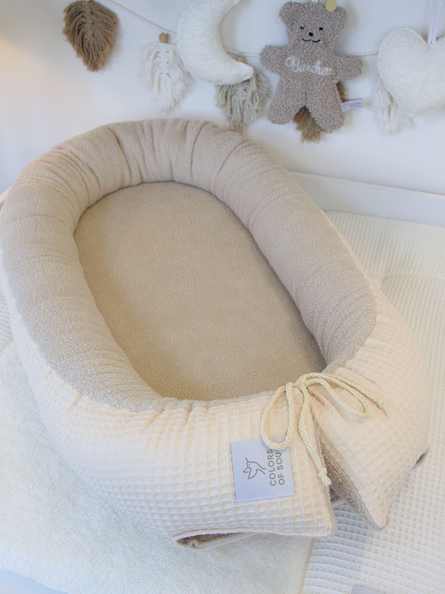 Babynestchen - Waffelpique hellbeige / Baumwollfleece beige