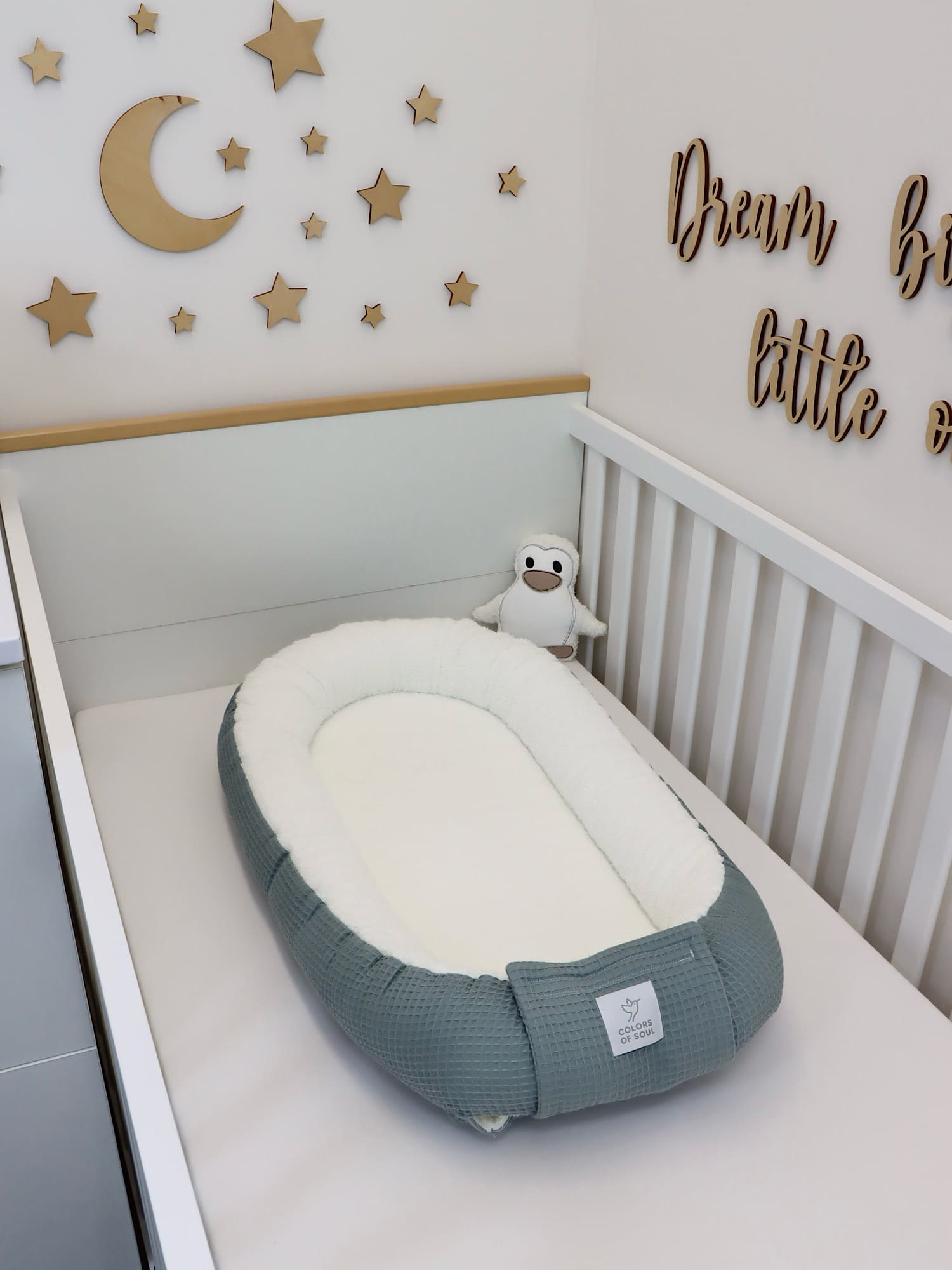 Babynestchen - Waffelpique Dusty Altmint / Frottee creme