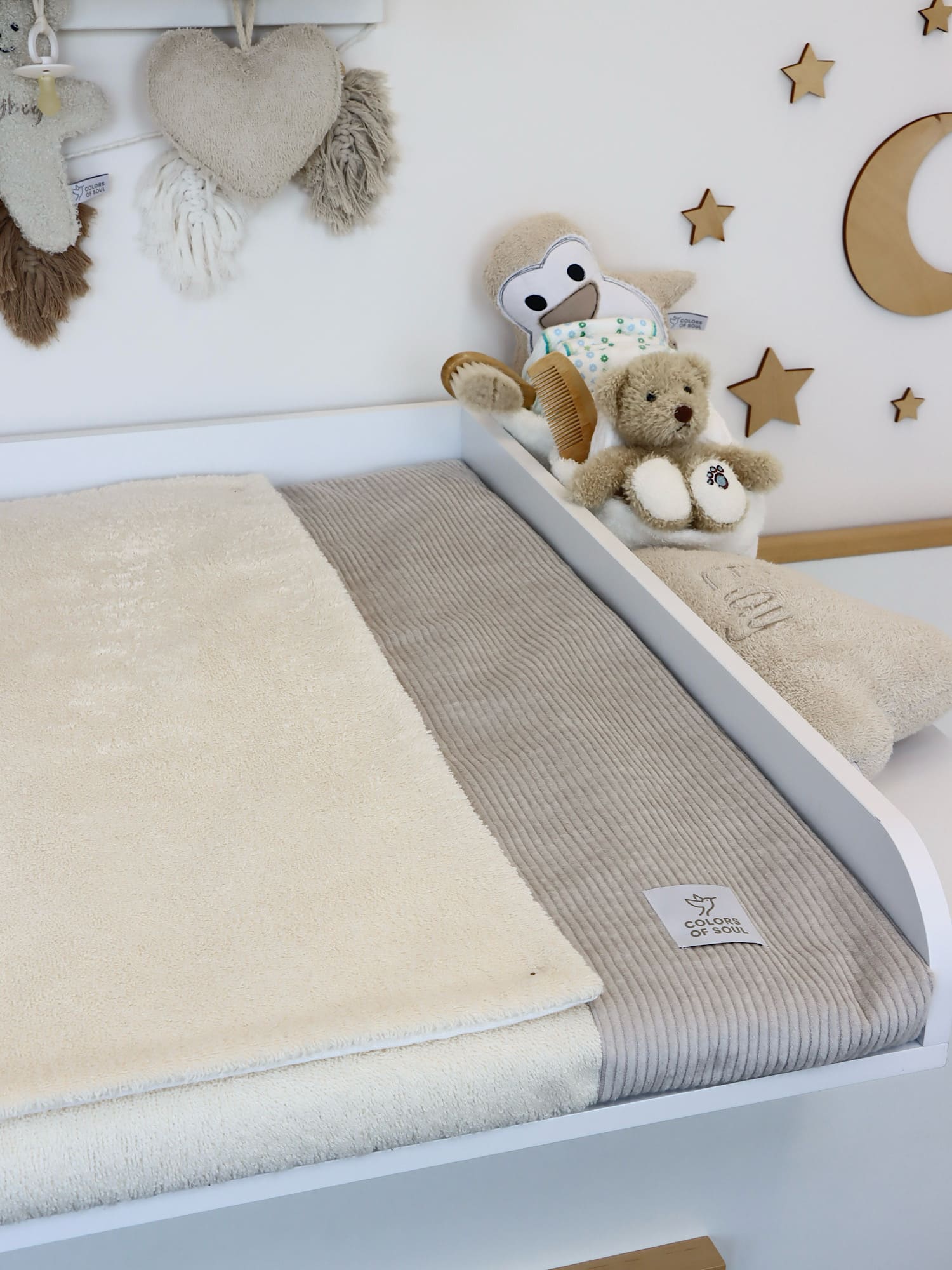 Wickelauflage mit abnehmbaren Bezug – Cord Hellbeige / Frottee Hellbeige