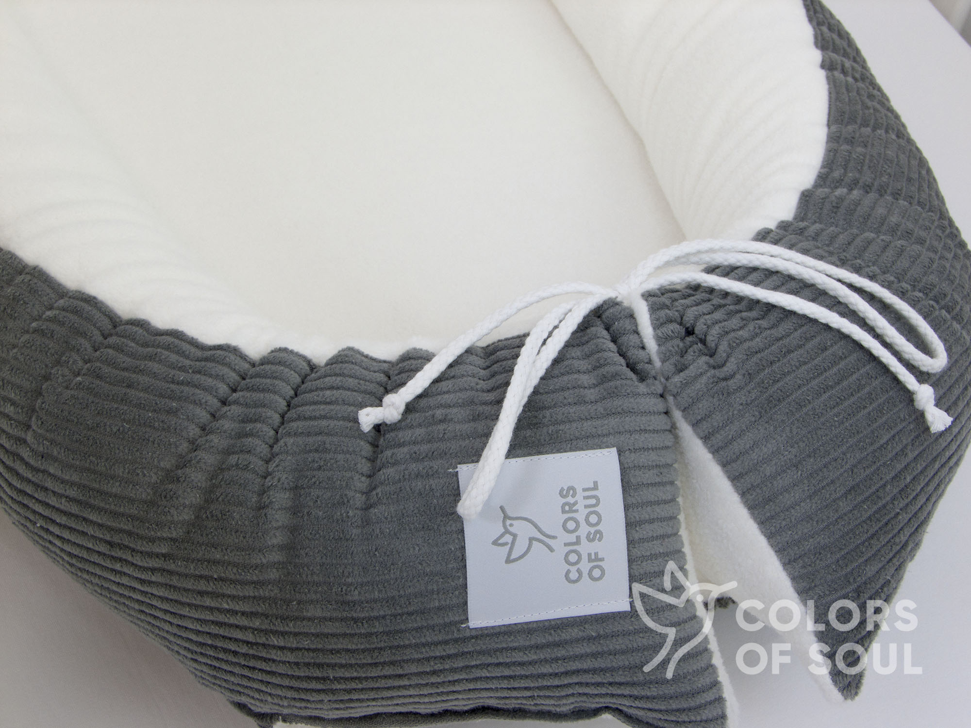 Babynestchen - Kordstoff grau / Baumwollfleece creme