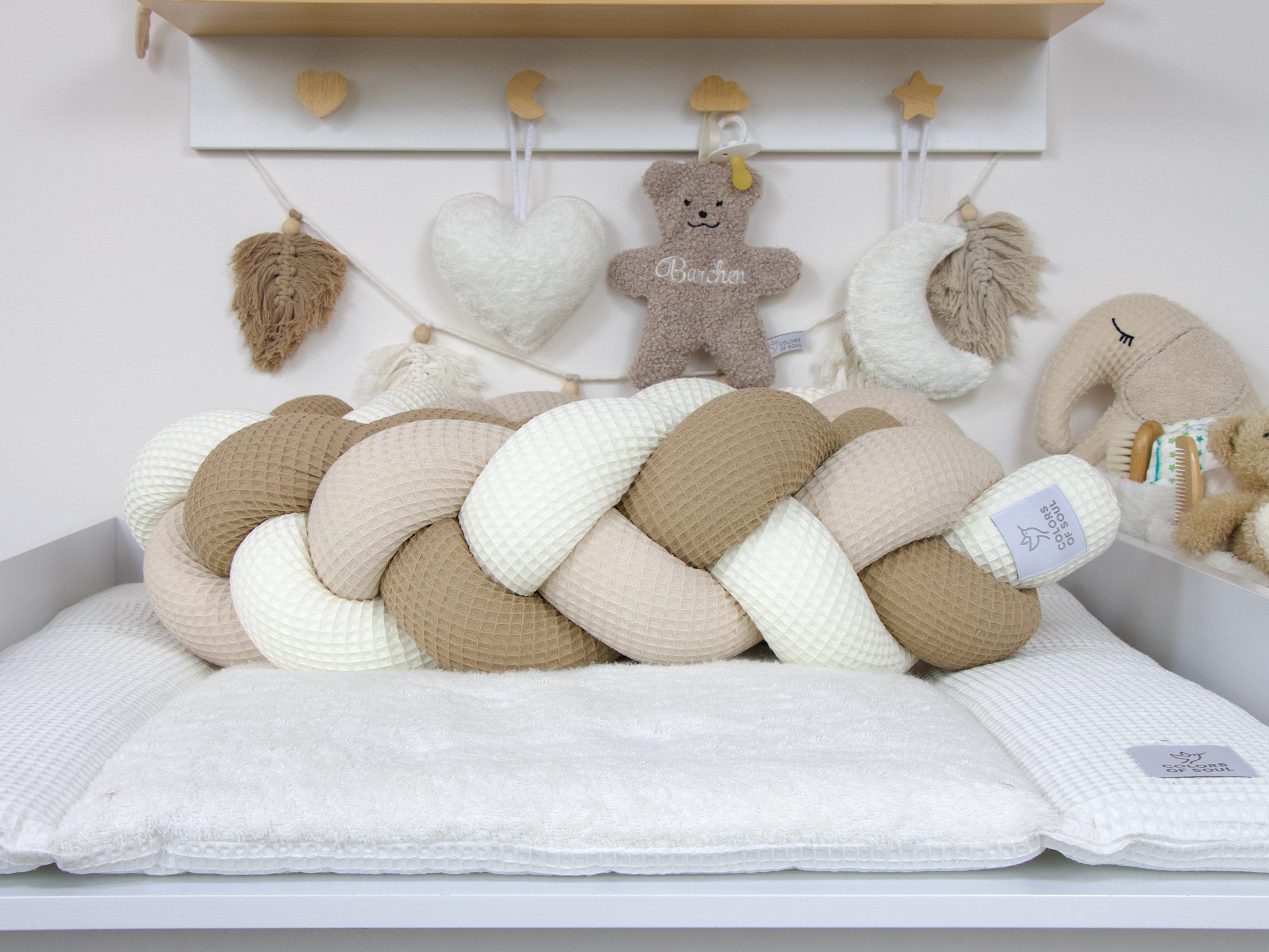 Bettschlange geflochten: Waffelpique creme, hellbeige, dunkelbeige