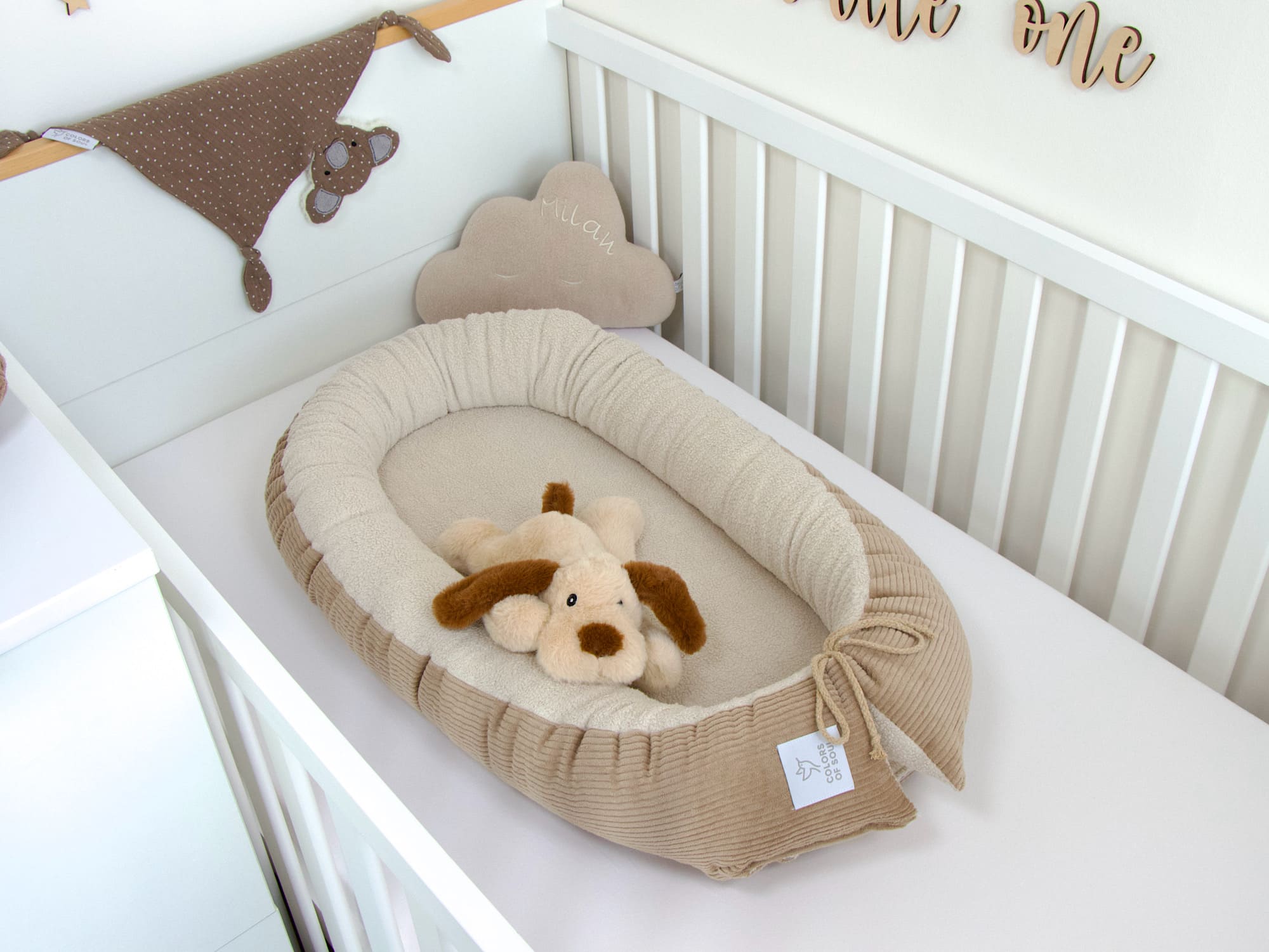 Babynestchen - Kordstoff camel / Baumwollfleece beige