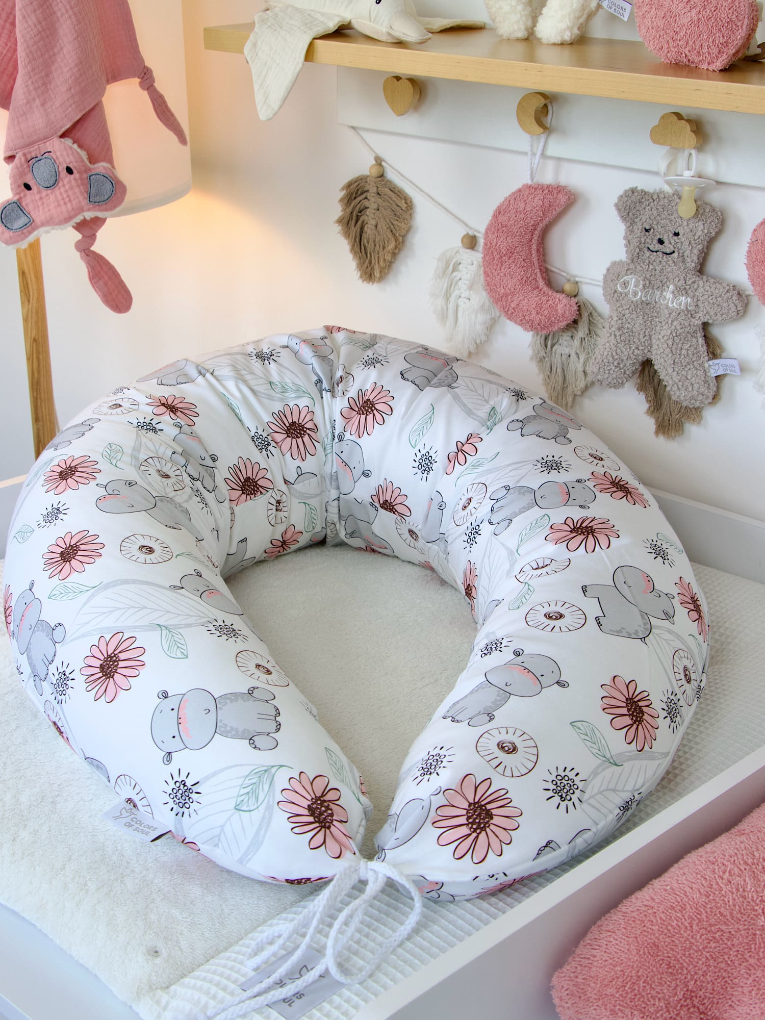 Stillkissen Seitenschläferkissen 190cm niedliche Nilpferde handgemacht Baumwollsatin