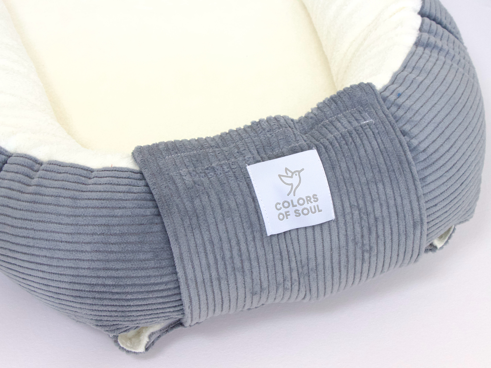 Babynestchen - Kordstoff grau / Baumwollfleece creme