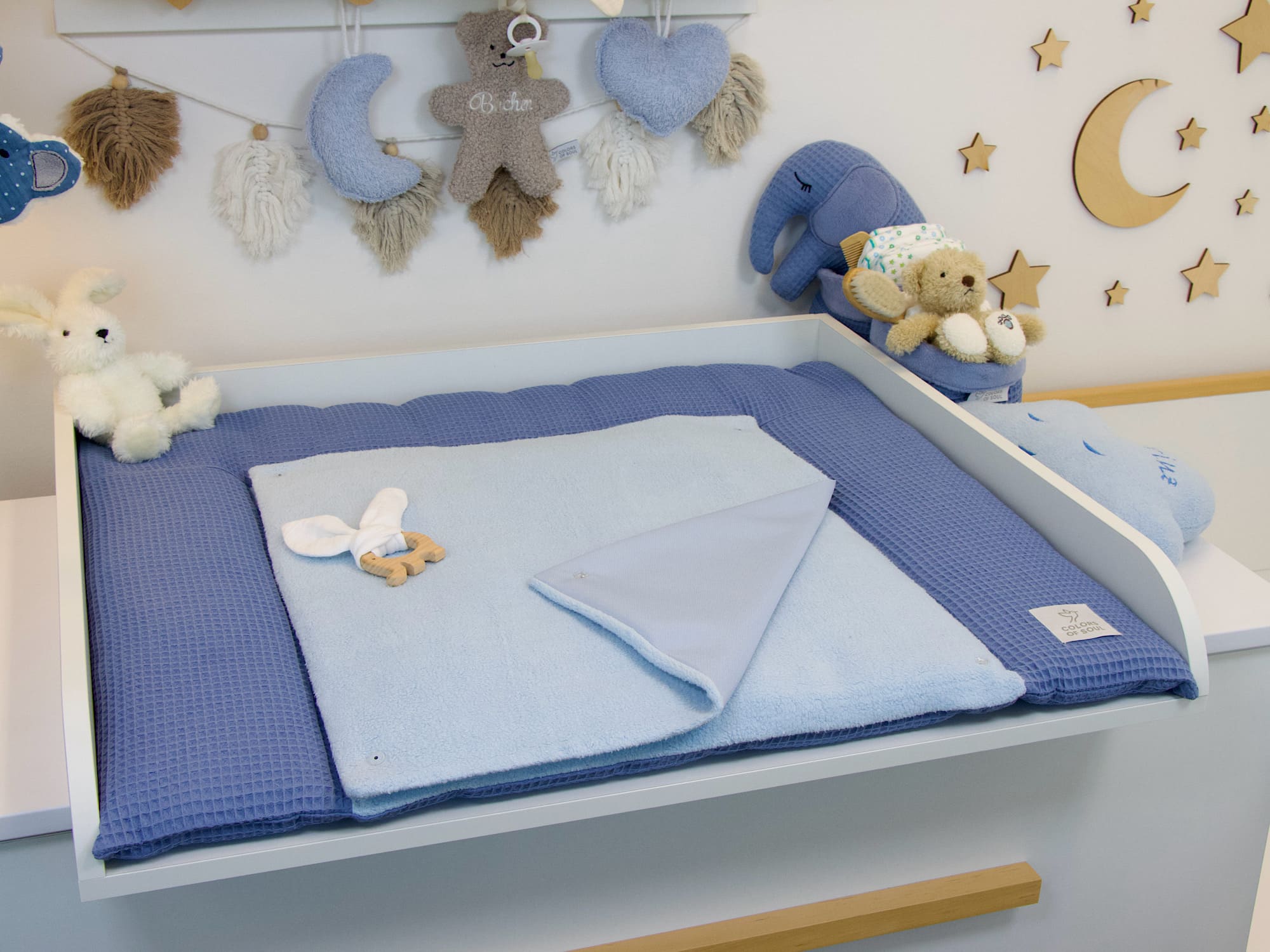 Wickelauflage in Blau – weich gepolstert und komplett waschbar