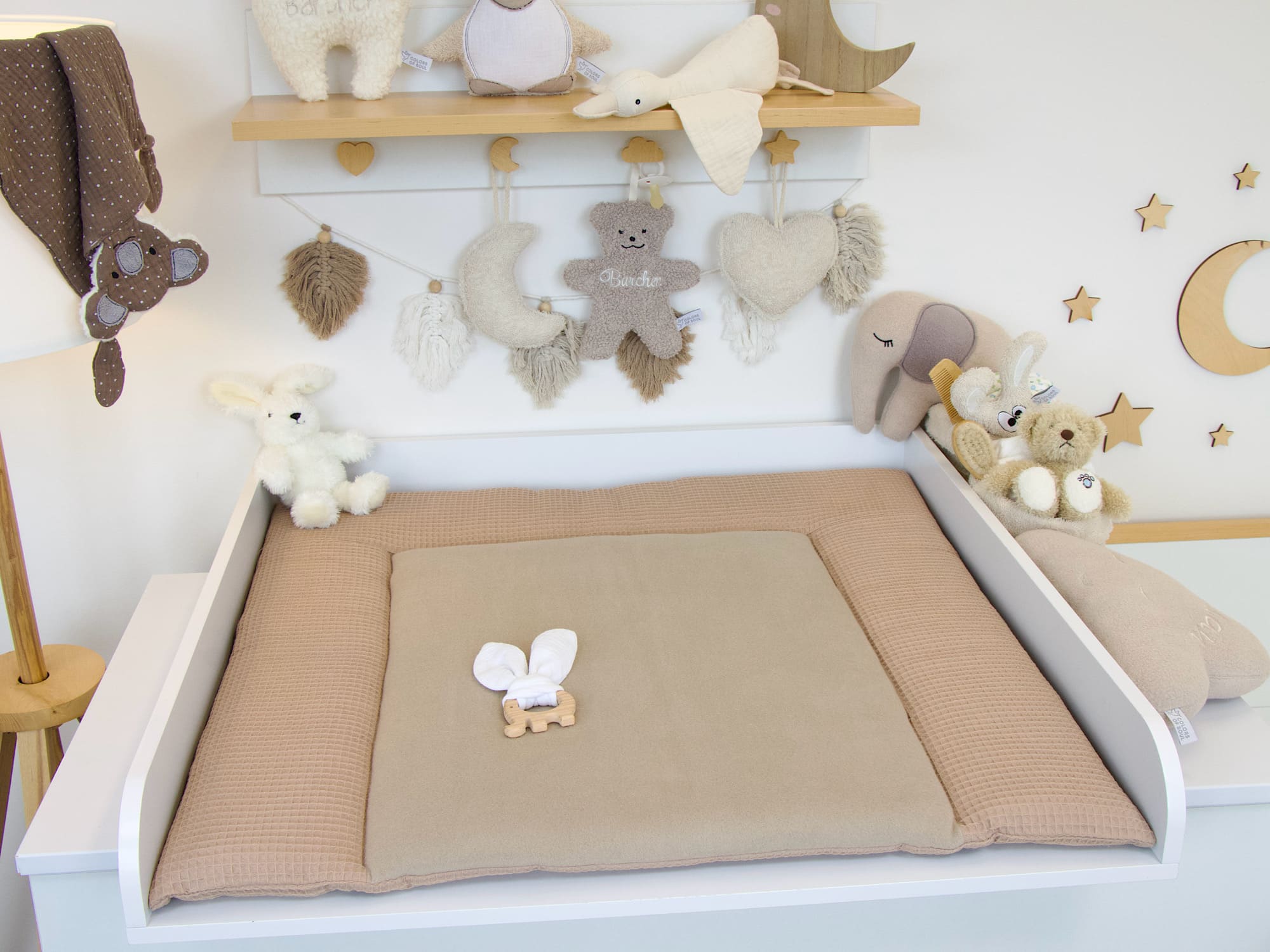 Wickeltischauflage - Waffelpique camel / Baumwollfleece dunkelbeige