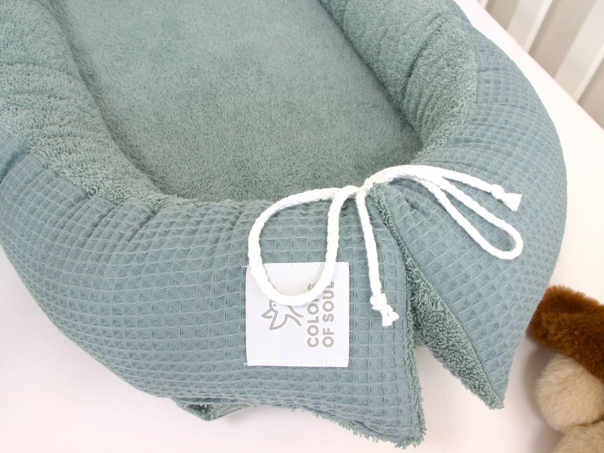 2-er SET - Babynestchen, Bettschlange - Waffelpique dusty altmint / Frottee dusty altmint