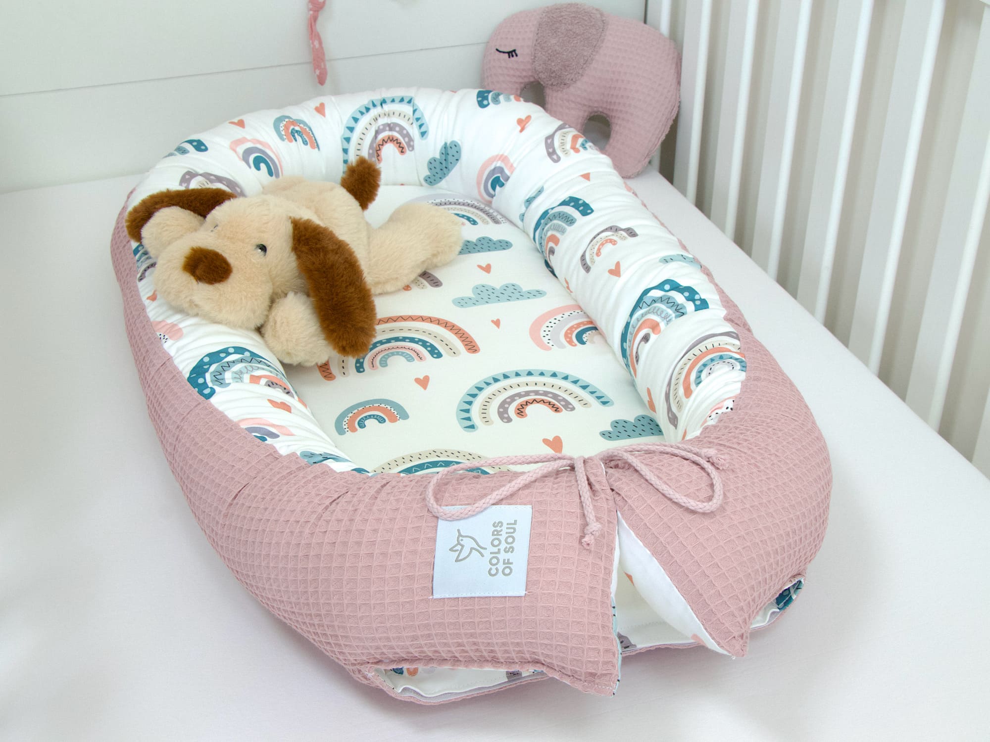 Babynestchen Regenbogen Waffelpique altrosa