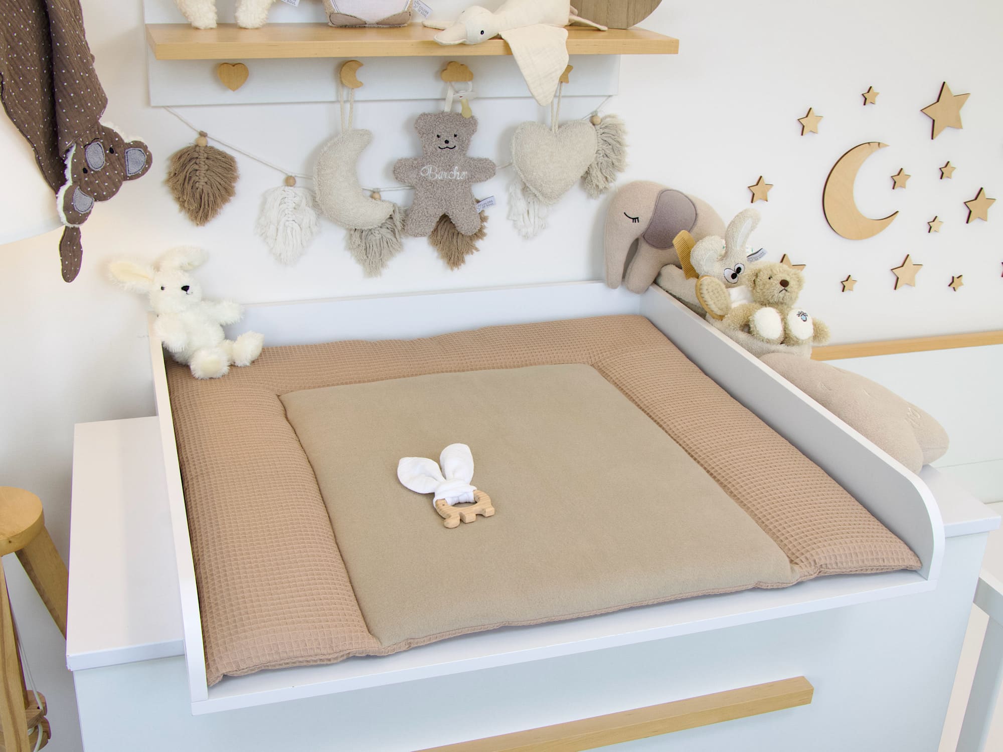 Wickeltischauflage - Waffelpique camel / Baumwollfleece dunkelbeige