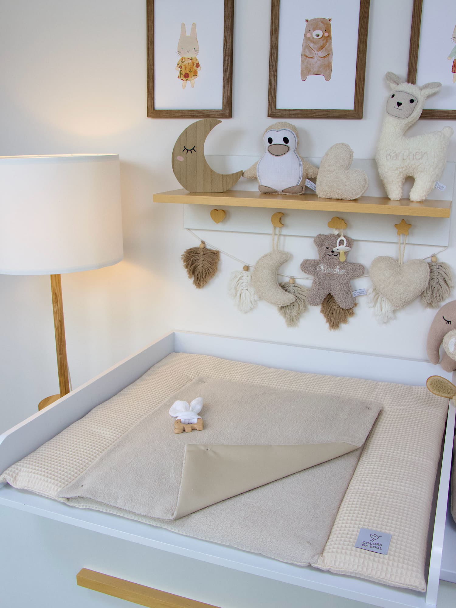 3-er SET - Wickelauflage, Bettschlange, Babynest - Waffelpique hellbeige / Baumwollfleece hellbeige