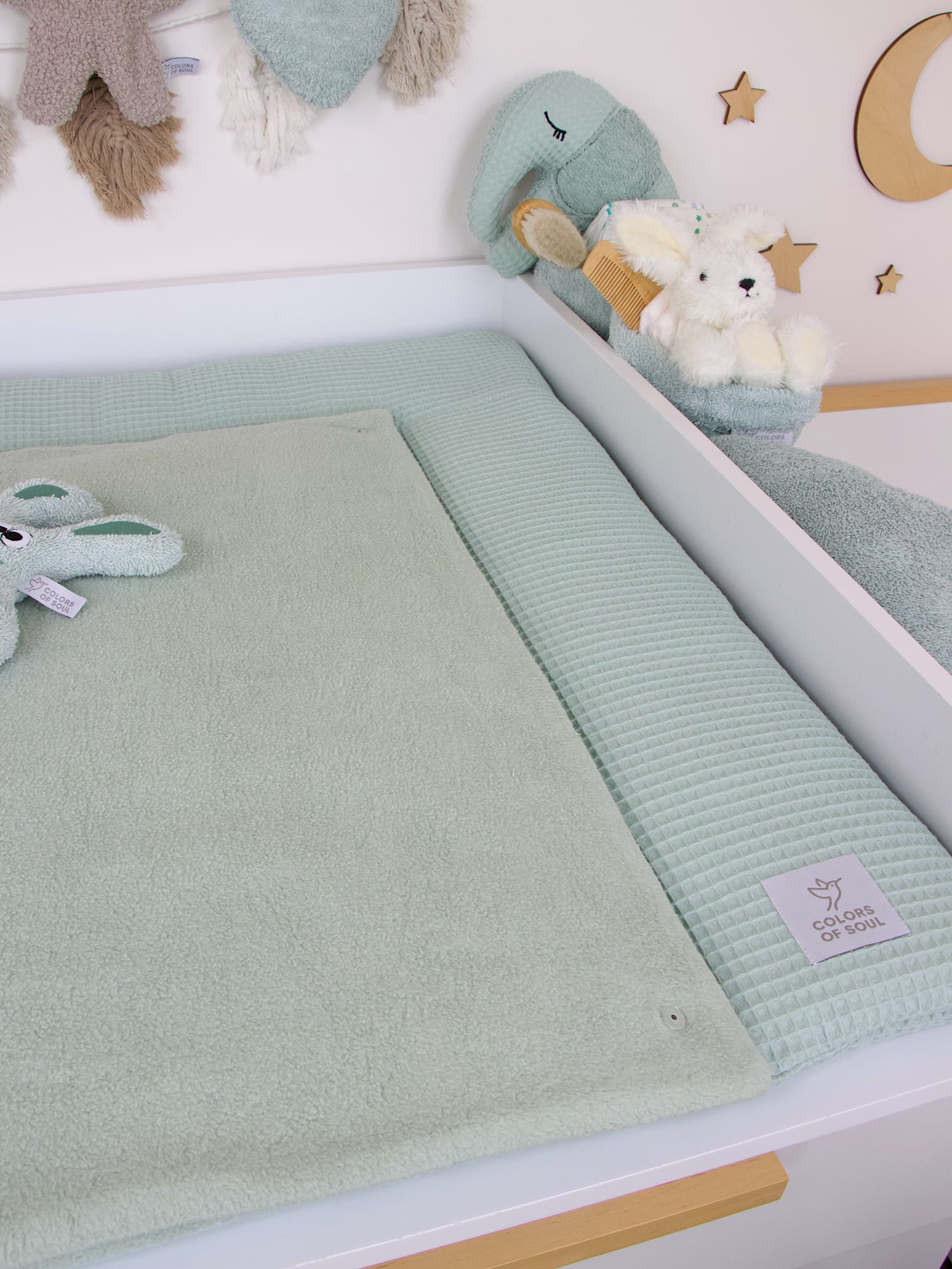 Wickelauflage Waffelpique hellmint / Baumwollfleece hellmint