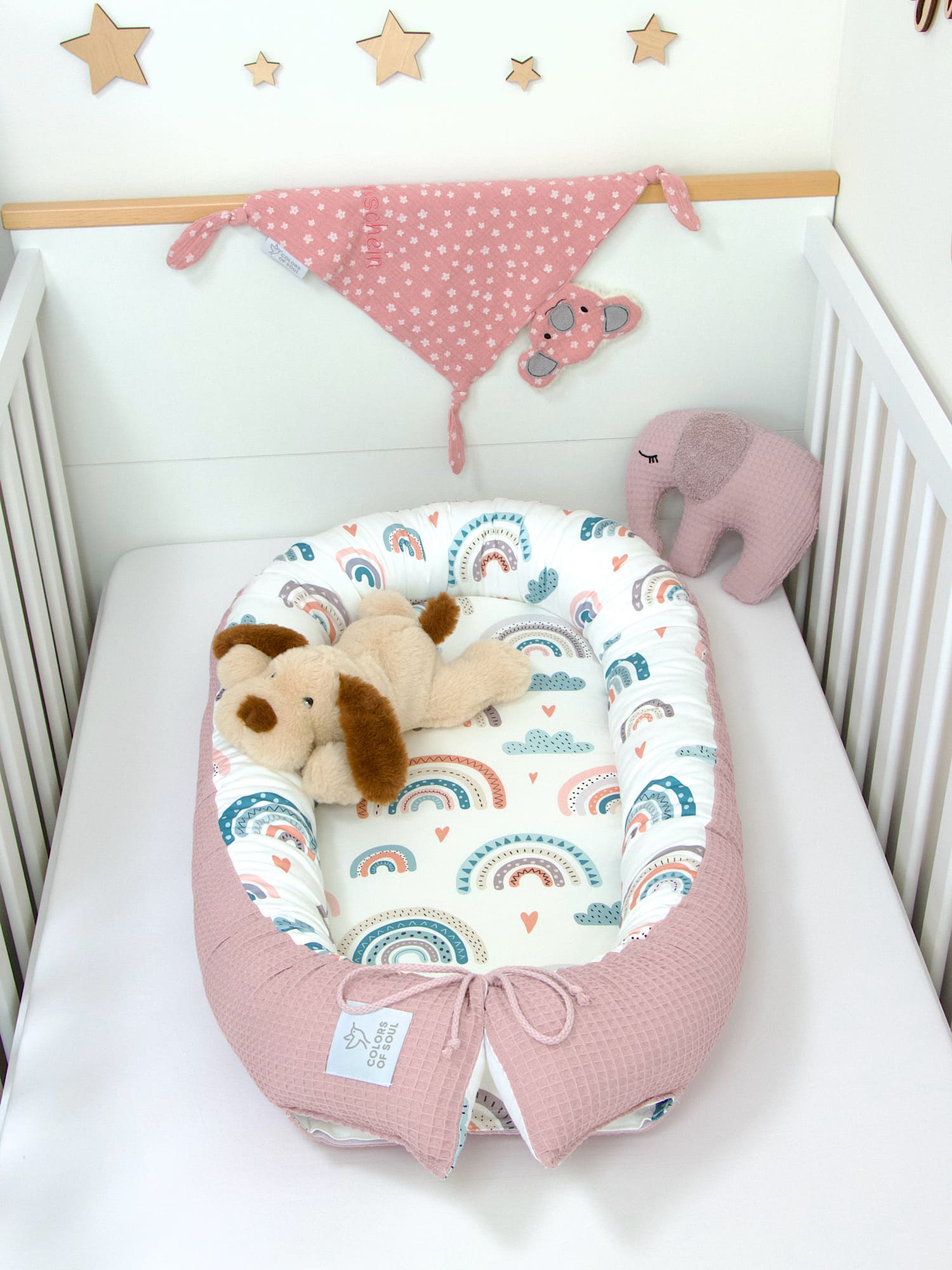 Babynestchen Regenbogen Waffelpique altrosa