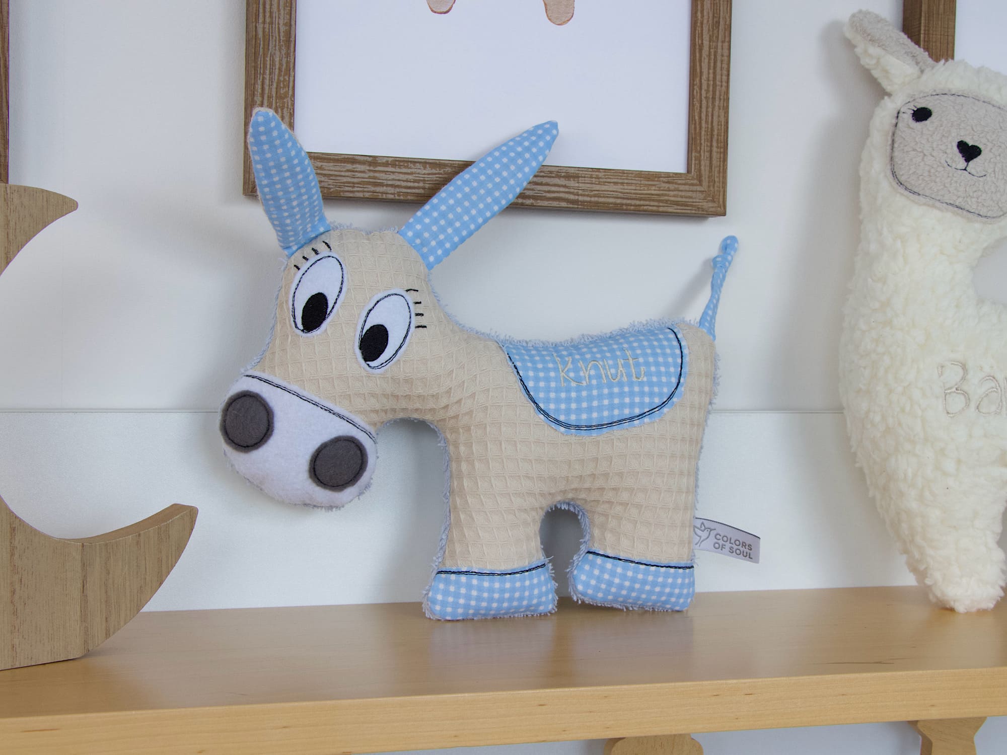 Kuscheltier Esel personalisiert - natur / hellblau