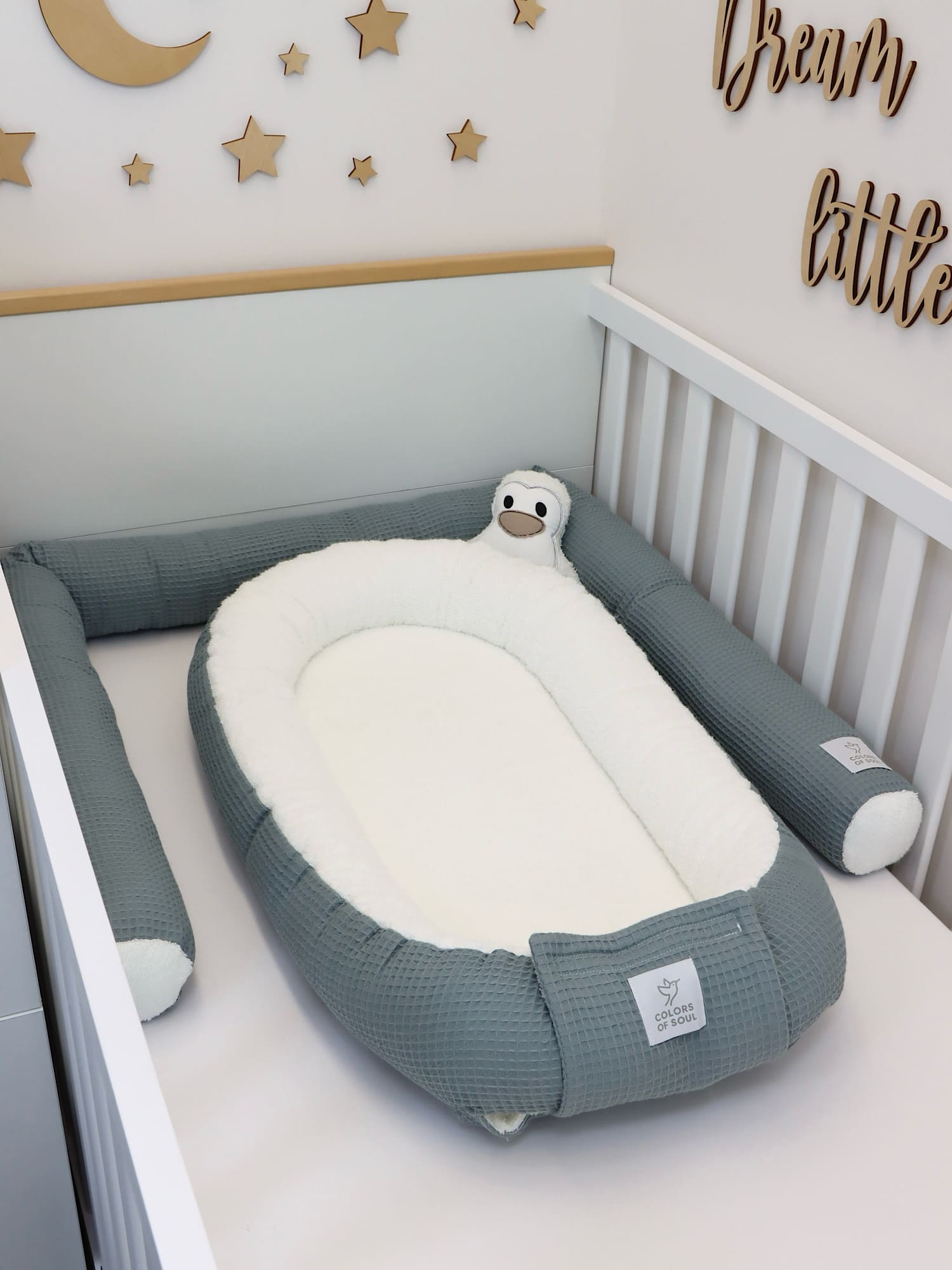 Babynestchen - Waffelpique Dusty Altmint / Frottee creme
