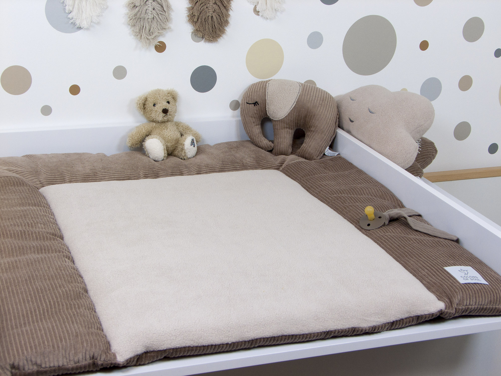 3-er SET - Wickelauflage, Bettschlange, Babynest - Kord camel / Baumwollfleece beige