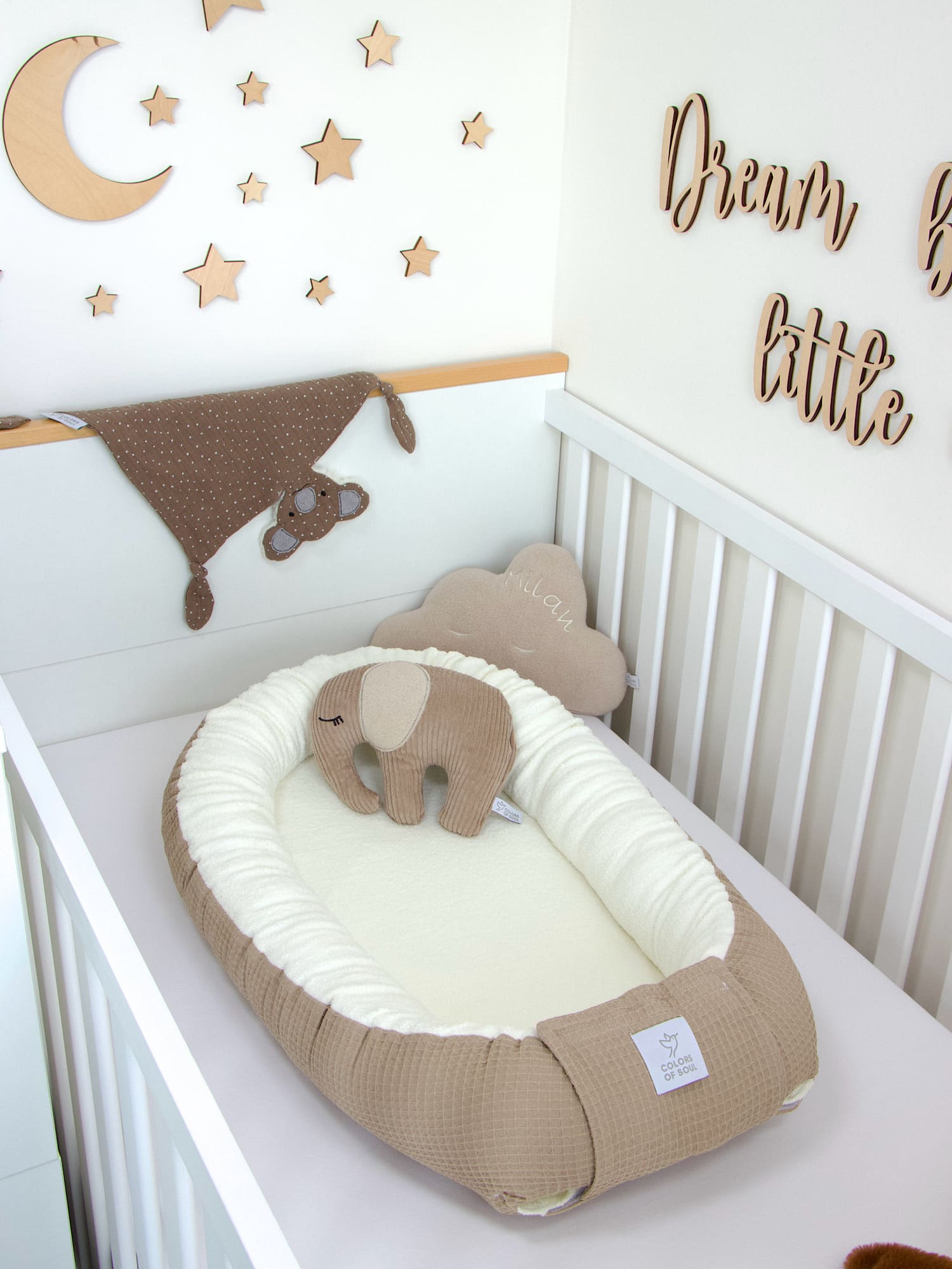 Babynestchen - Waffelpique dunkelbeige / Baumwollfleece creme