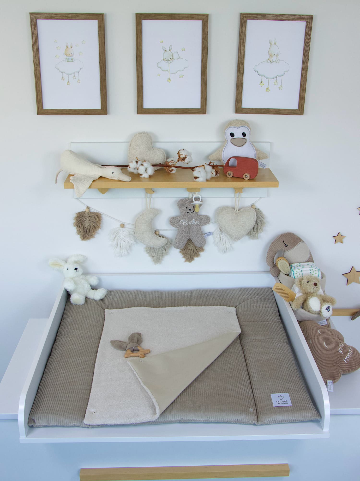 Gepolsterte Wickelauflage Cord Beige mit weicher Baumwollfleece-Unterlage für Babys