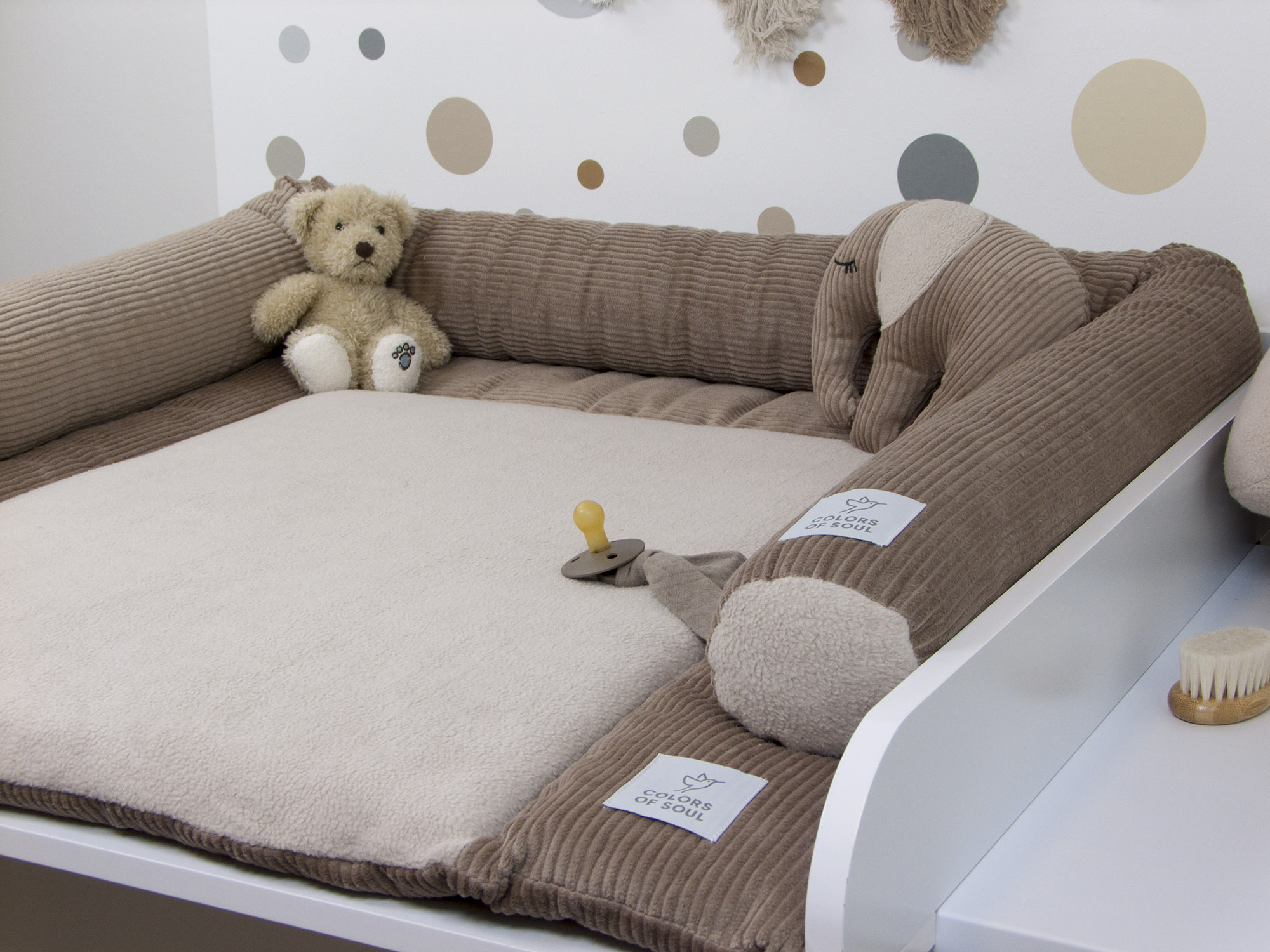 3-er SET - Wickelauflage, Bettschlange, Babynest - Kord camel / Baumwollfleece beige