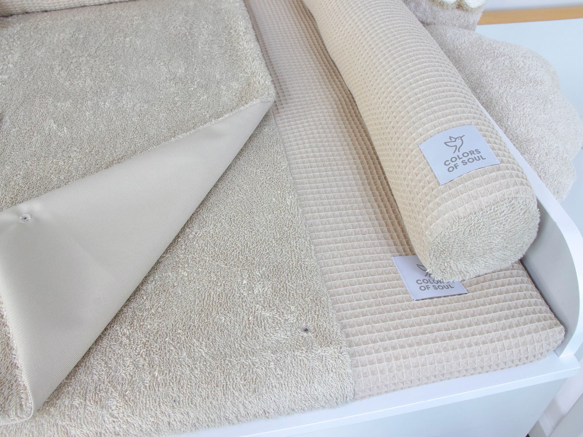2-er SET - Wickelauflage mit Inlett, Bettschlange - Waffelpique beige / Frottee beige