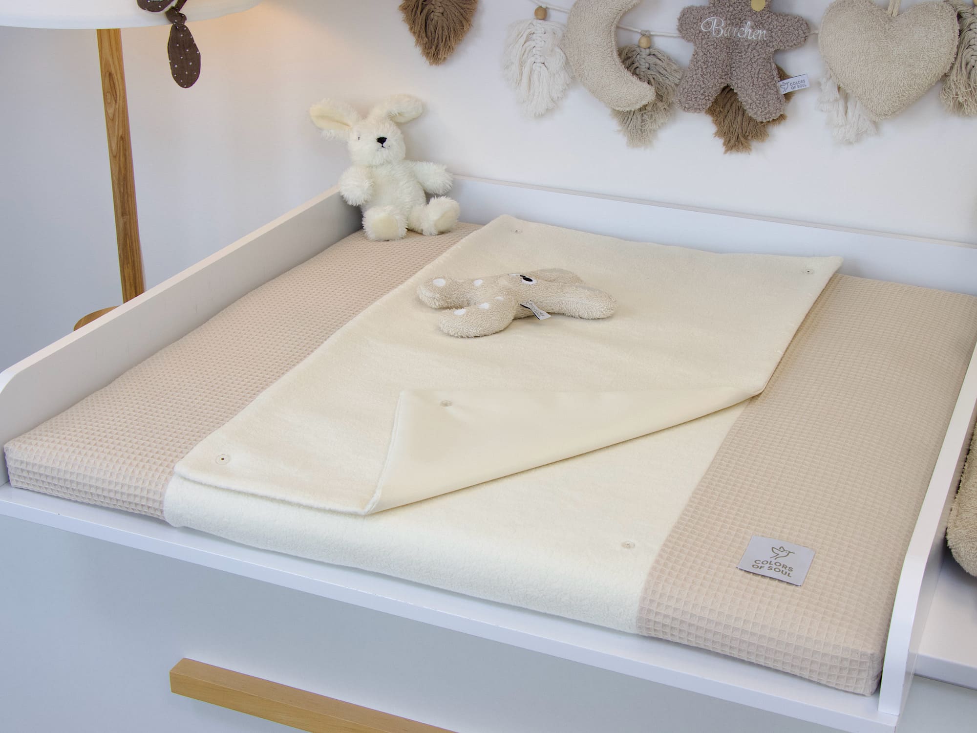Wickelauflage mit Inlett - Waffelpique natur / Baumwollfleece creme