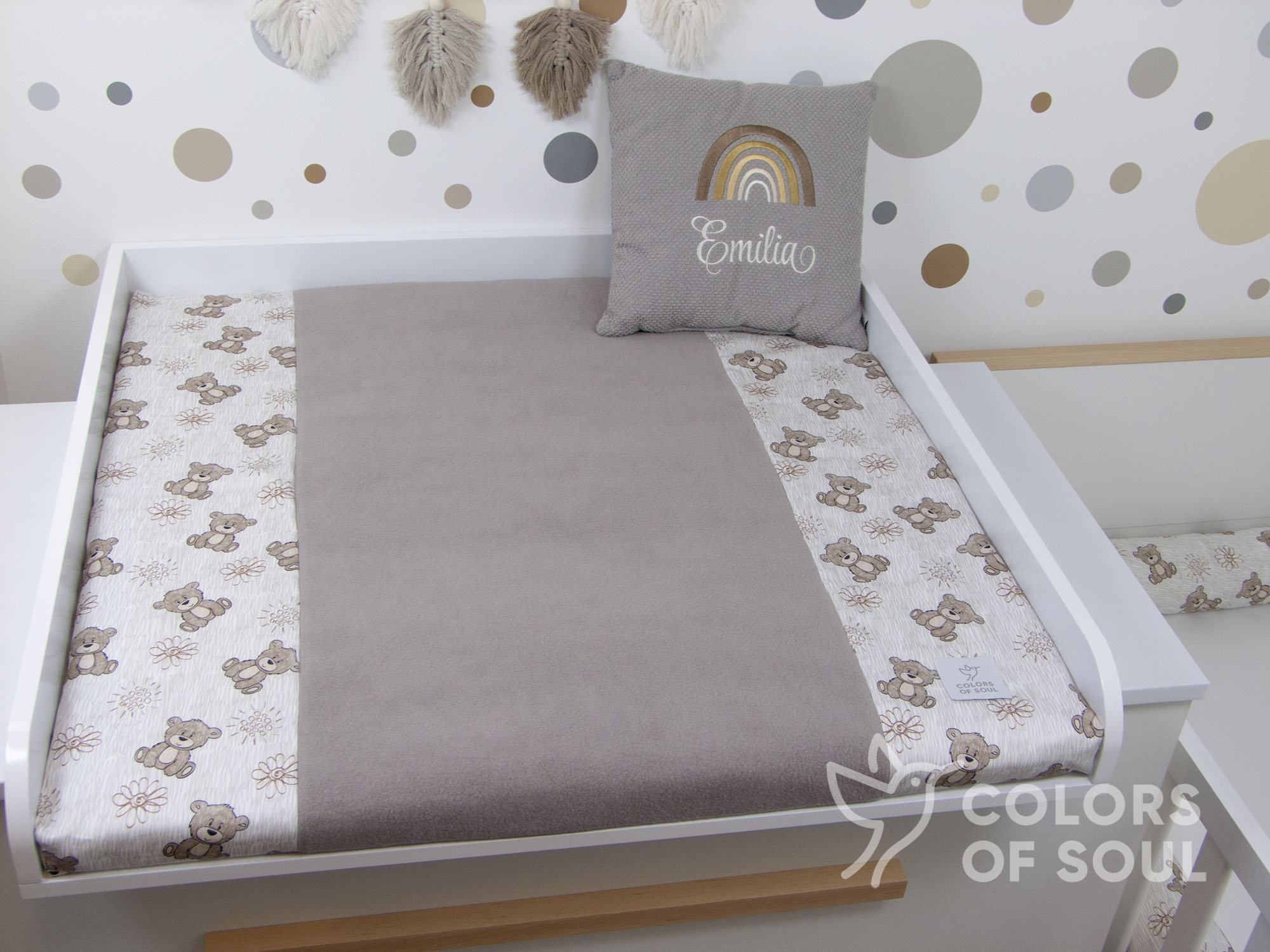 2-er SET - Wickelauflage mit Inlett, Bettschlange - niedliche Bärchen / Baumwollfleece taupe