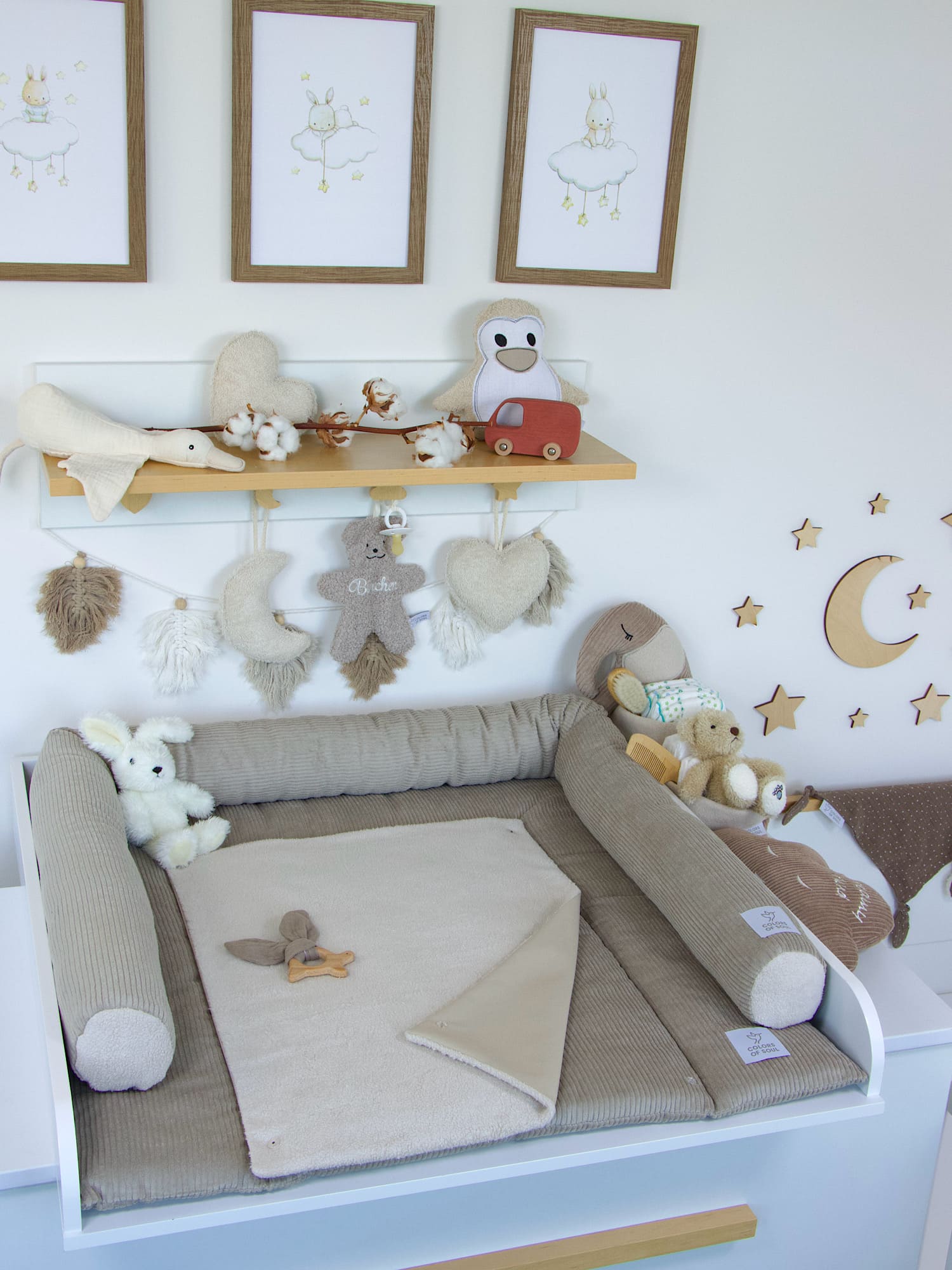 Wickelauflage mit Bettschlange aus Baumwollcord Beige