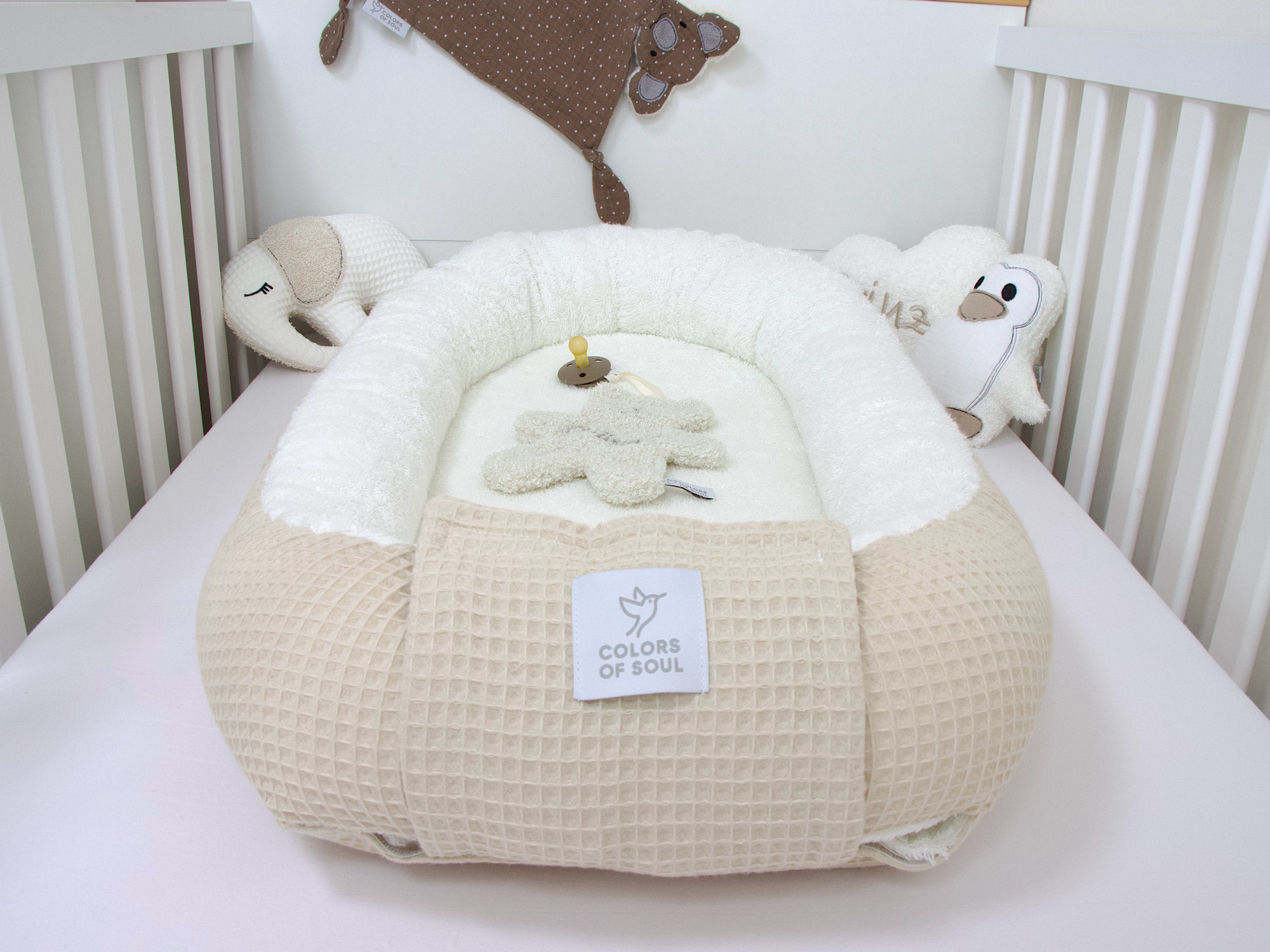 Babynestchen Waffelpique light sand / Frottee creme