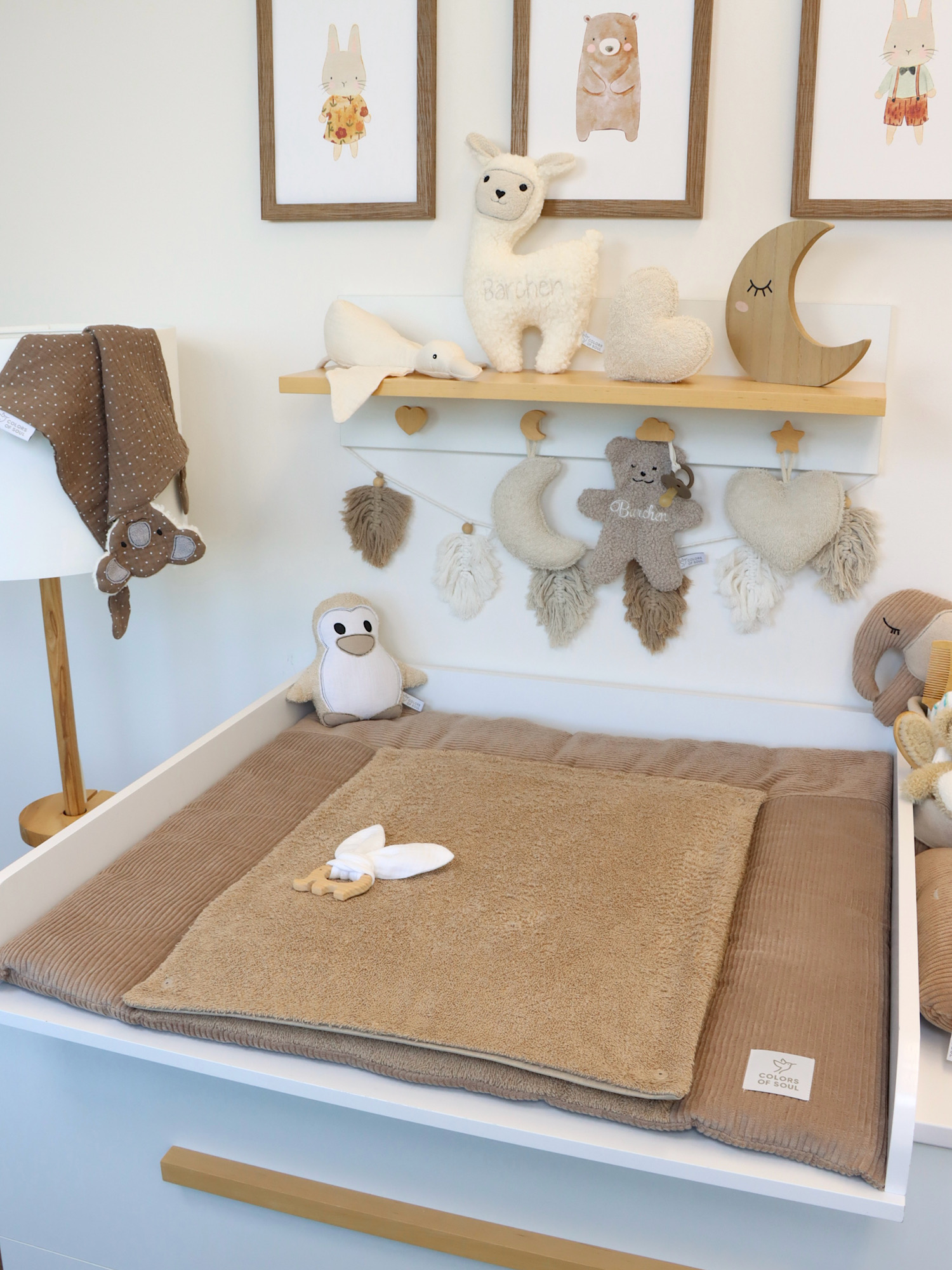 Hochwertige Wickelauflage in Dunkelbeige – handmade aus Cord und Frottee