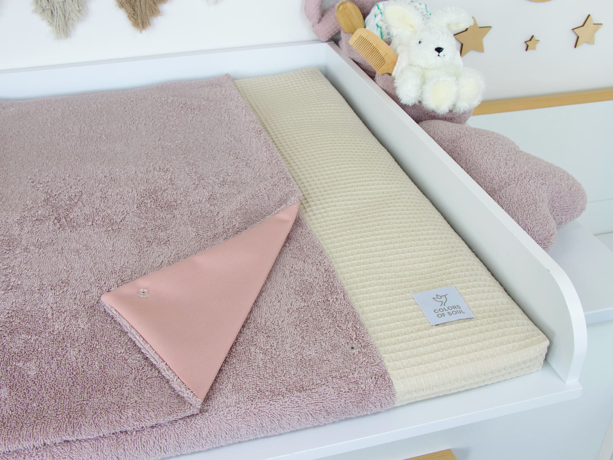 Waffelpique-Bezug Light Sand mit Frottee-Oberfläche Altrosa – handmade