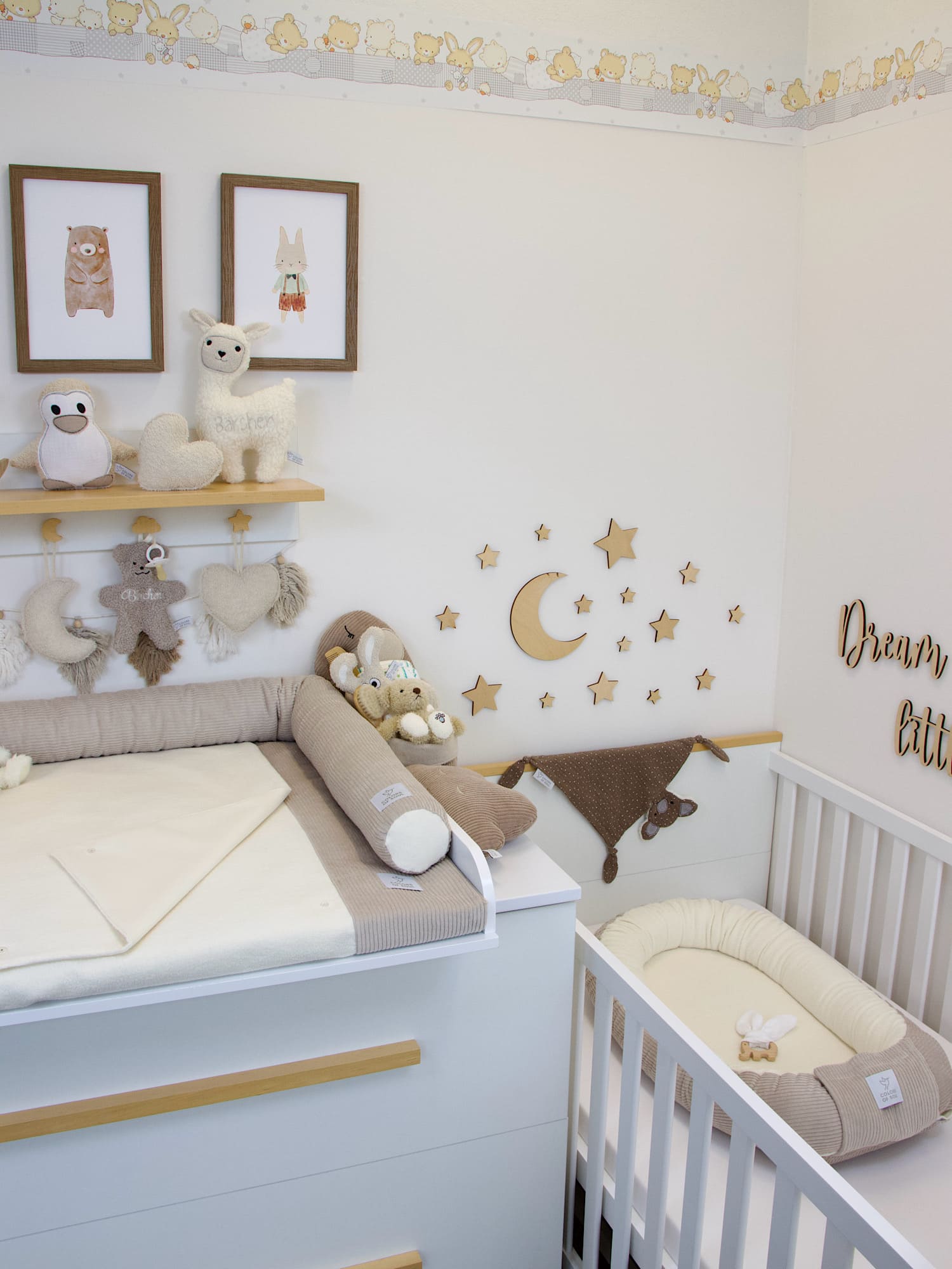 3-er SET - Wickelauflage, Babynestchen, Bettschlange - Cord hellbeige / Baumwollfleece creme