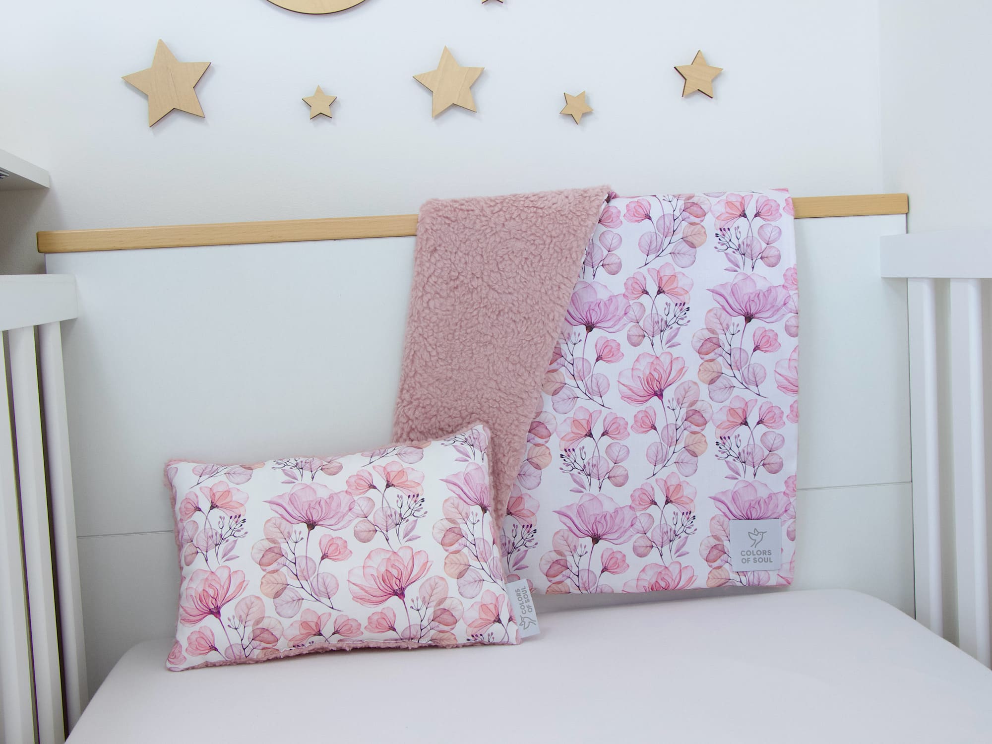 Babydecke - Tulpenmagnolie Aquarell groß / Teddyplüsch creme