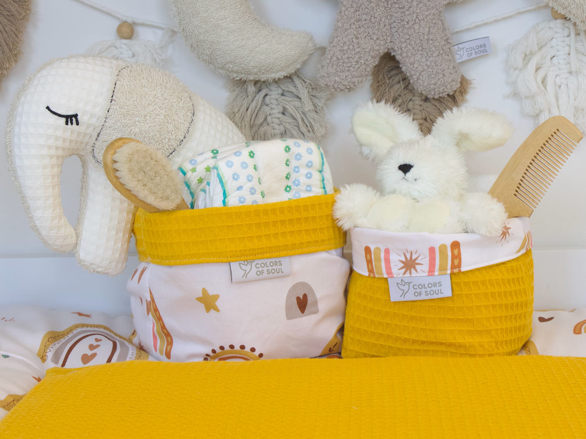 Utensilo - Baby boho Regenbogen / Waffelpique gelb