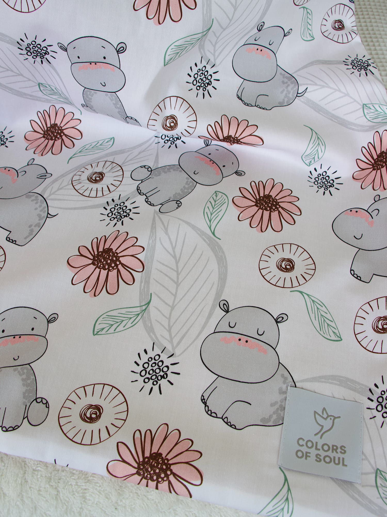 Personalisierte Babydecke - niedliche Nilpferde / Waffelpique blush