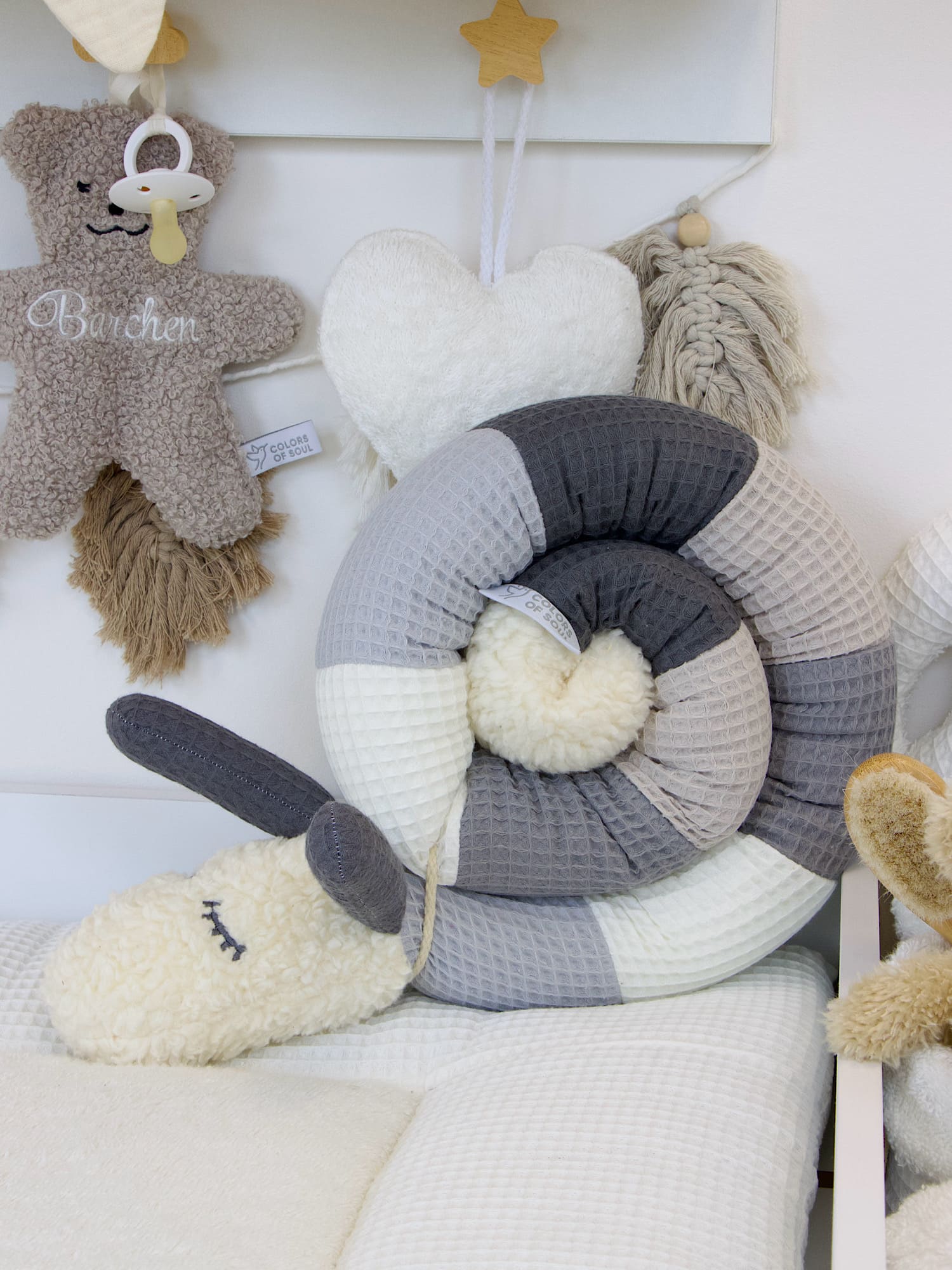 Kinderwagenschlange - hellgrau, creme, grau, beige, steingrau