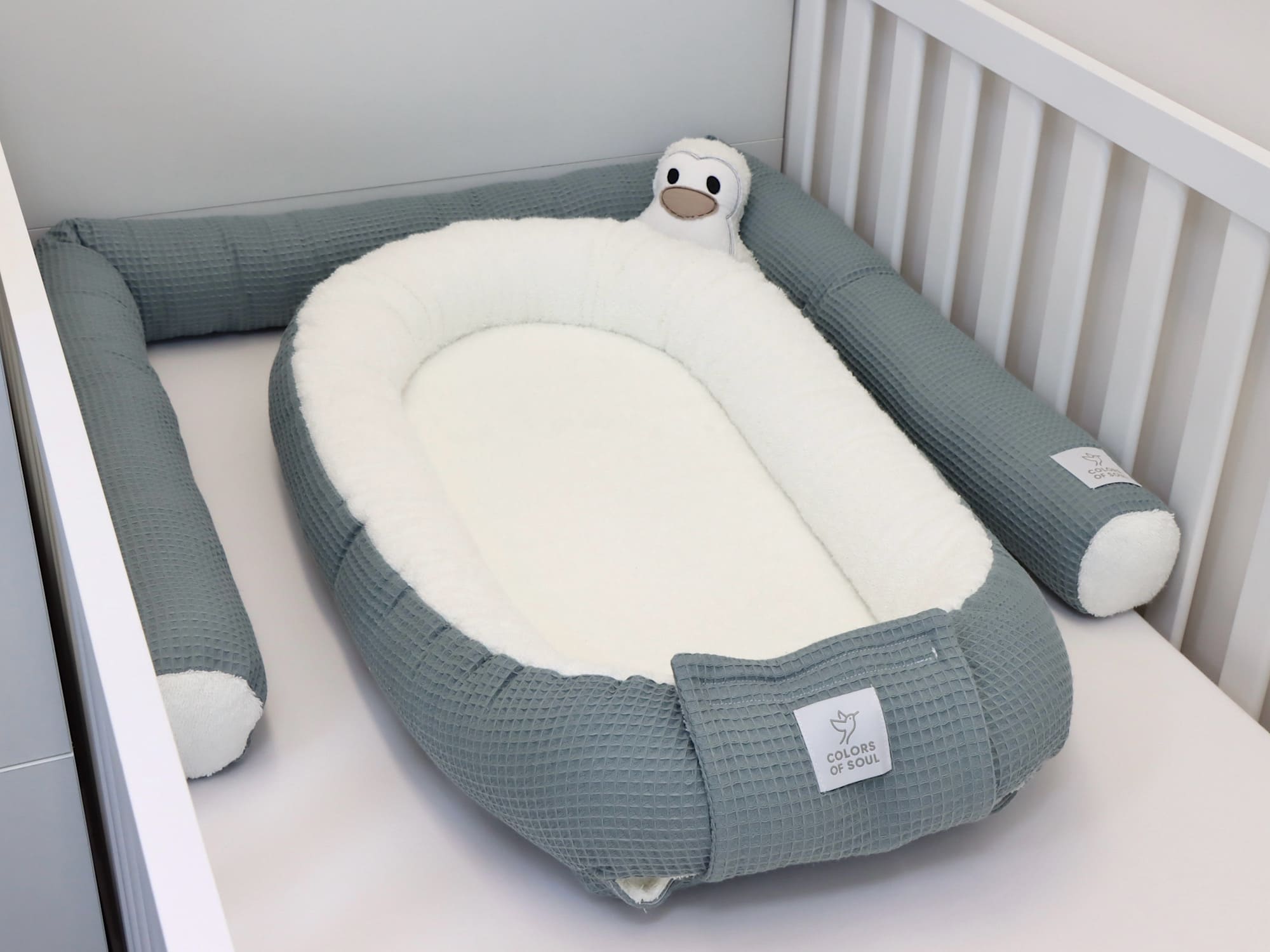 Babynestchen - Waffelpique Dusty Altmint / Frottee creme