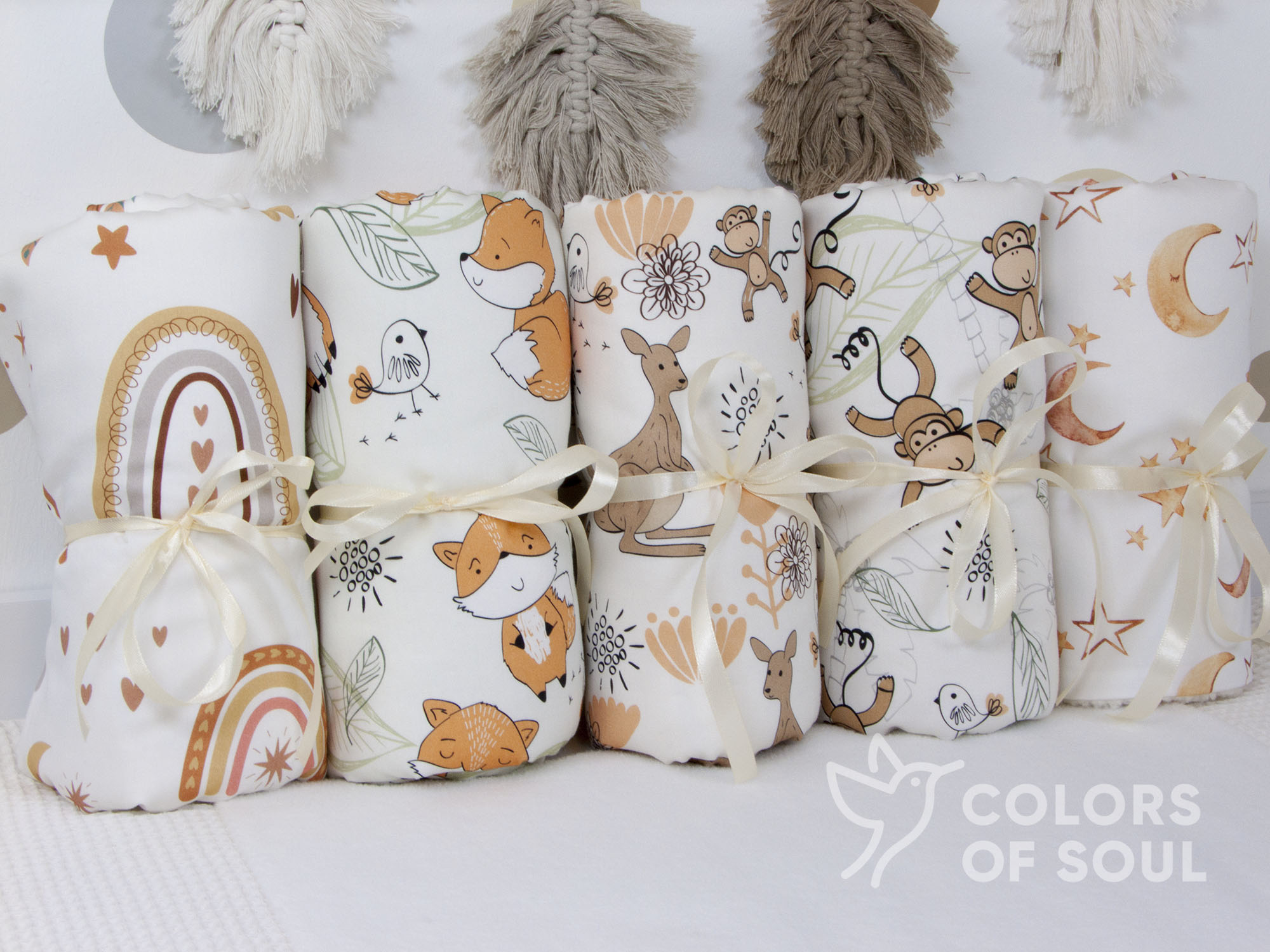 Babydecke - Baby Boho Mond und Sterne / Teddyplüsch creme