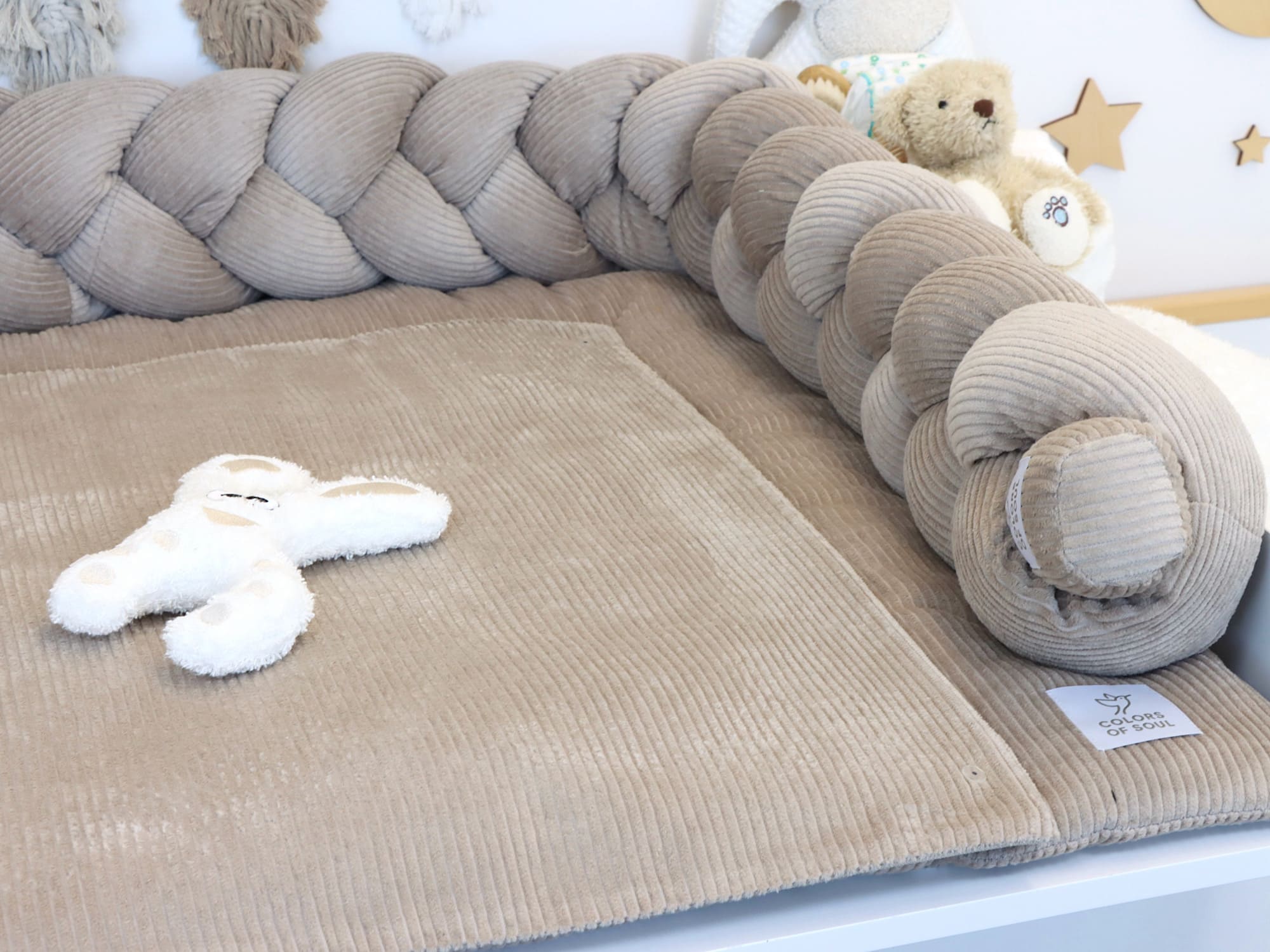 Wickelauflage mit Umrandung geflochten aus Cord Beige