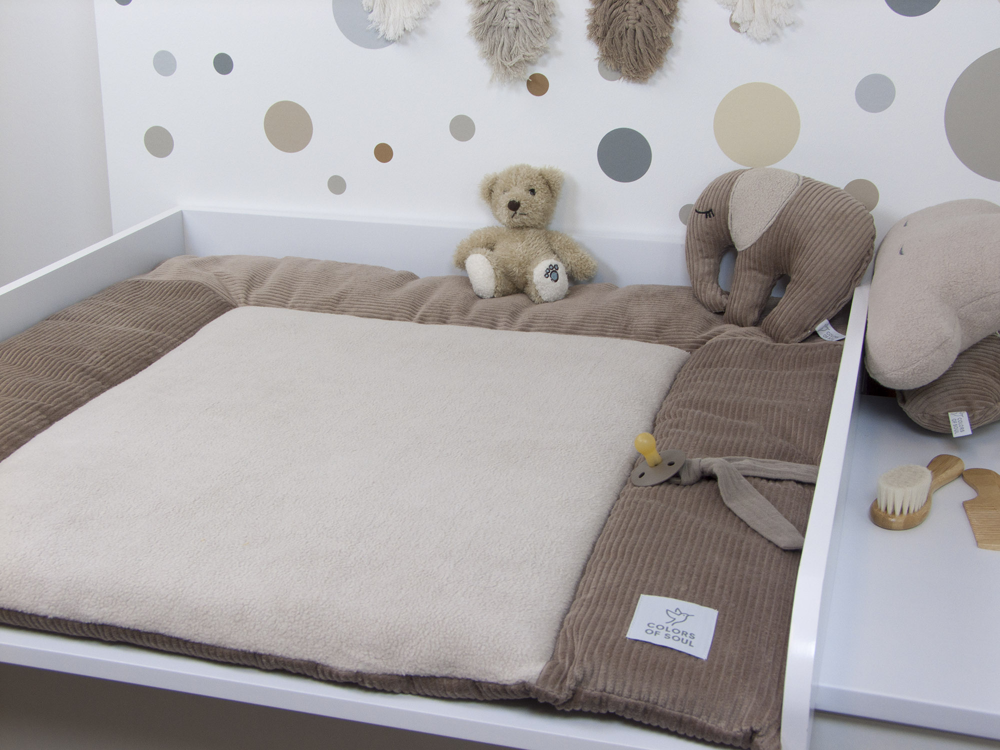 3-er SET - Wickelauflage, Bettschlange, Babynest - Kord camel / Baumwollfleece beige