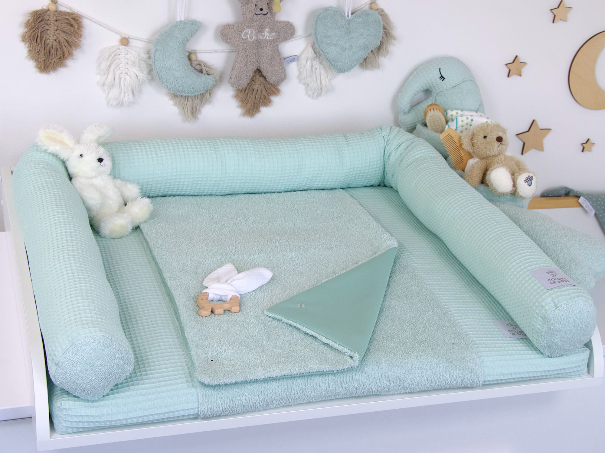 2-er SET - Wickelauflage mit Inlett, Bettschlange - Waffelpique pastellmint / Frottee pastellmint