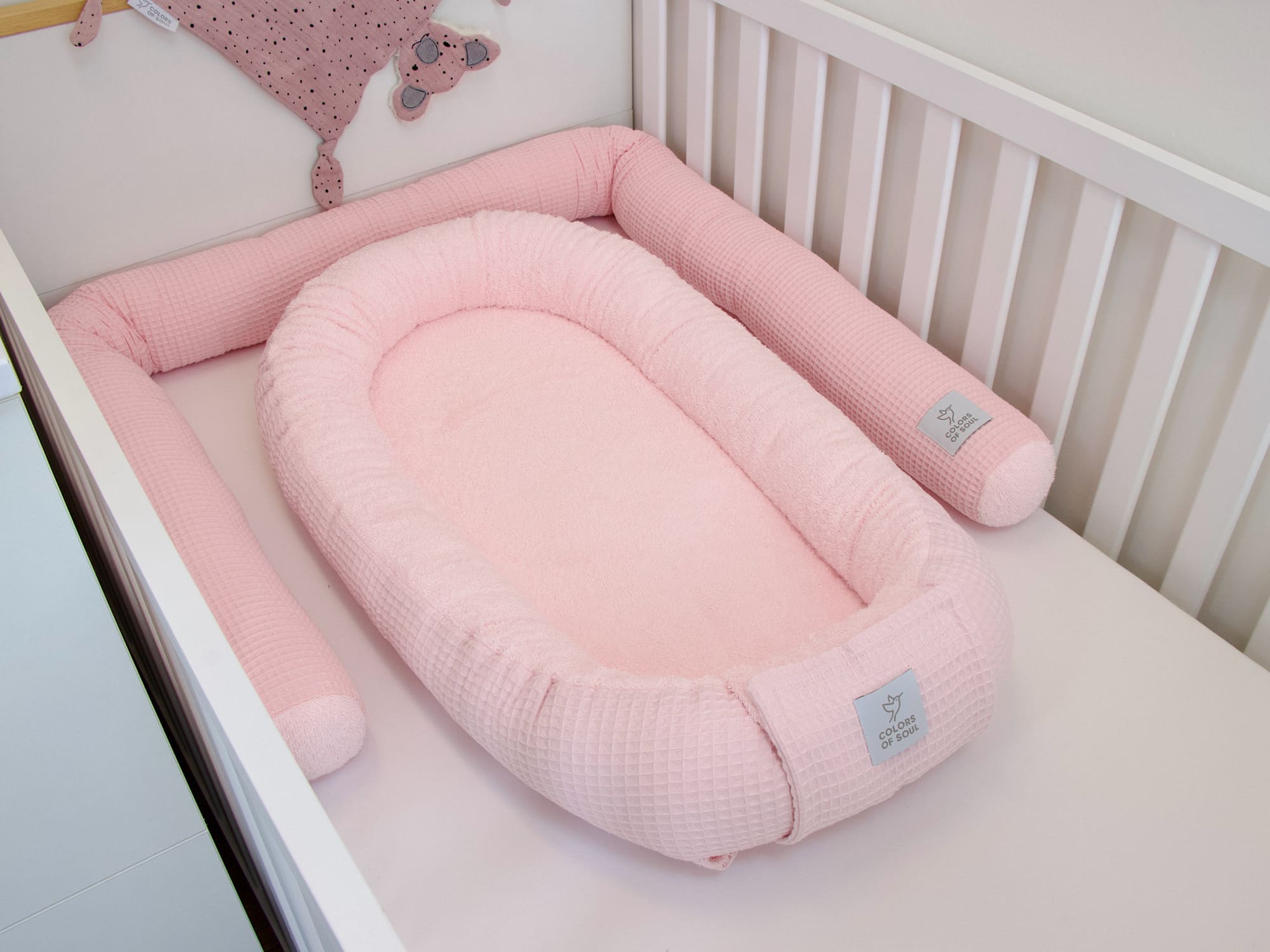 Wickelauflage Set mit Bettschlange und Babynestchen (Inlett) - Waffelpique / Frottee - hellrosa