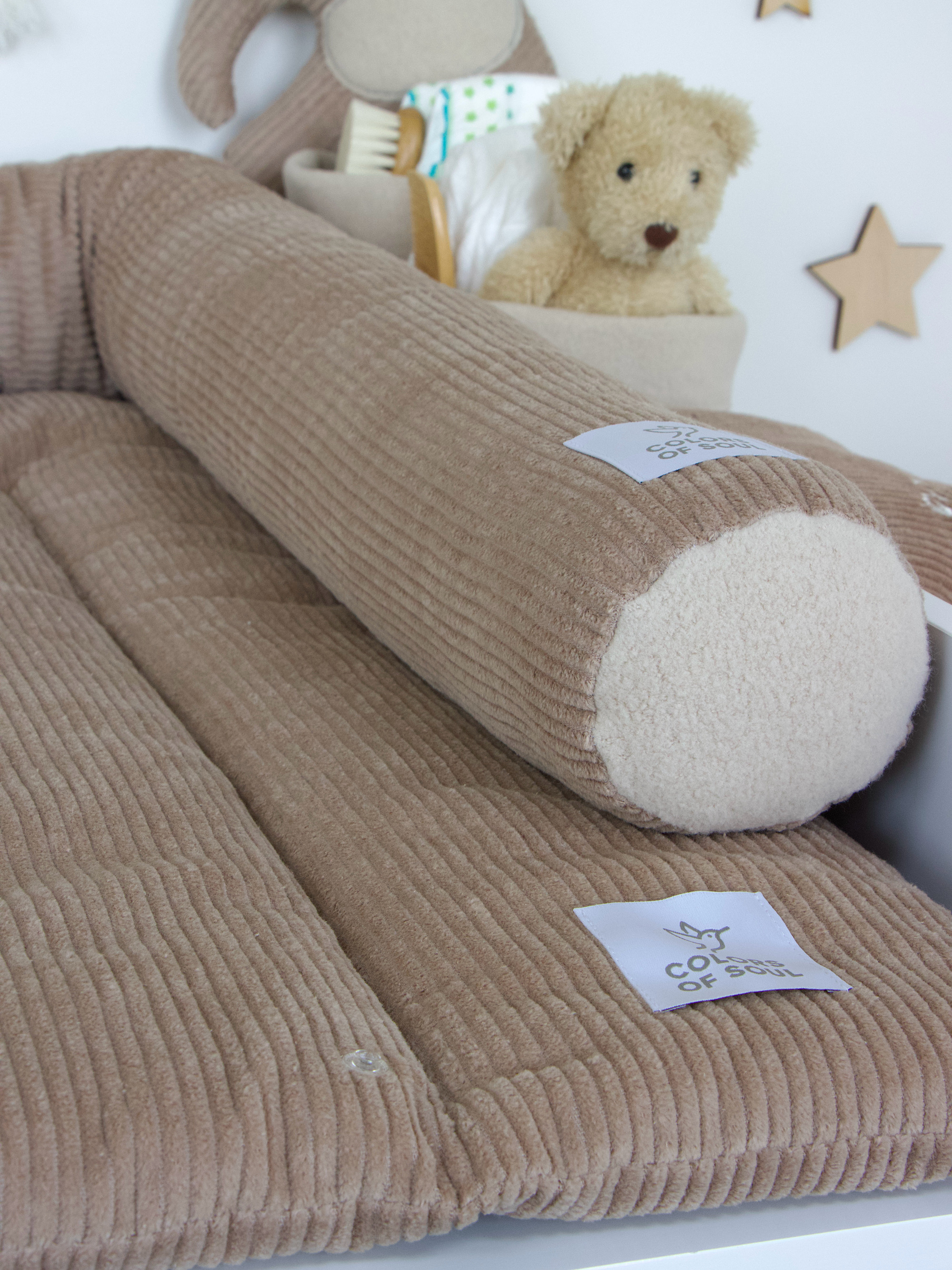 2-er SET - Wickelauflage, Bettschlange - Kord camel