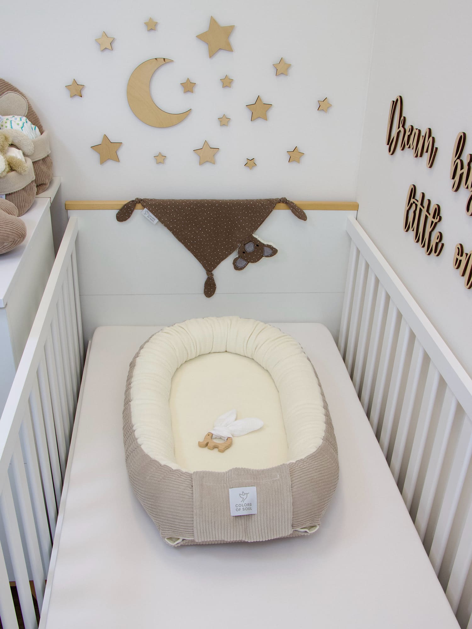 3-er SET - Wickelauflage, Babynestchen, Bettschlange - Cord hellbeige / Baumwollfleece creme