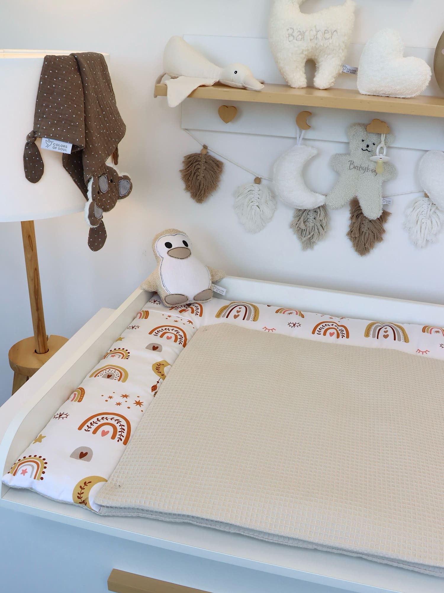Wickelauflage - Baby boho Regenbogen / Waffelpique Natur