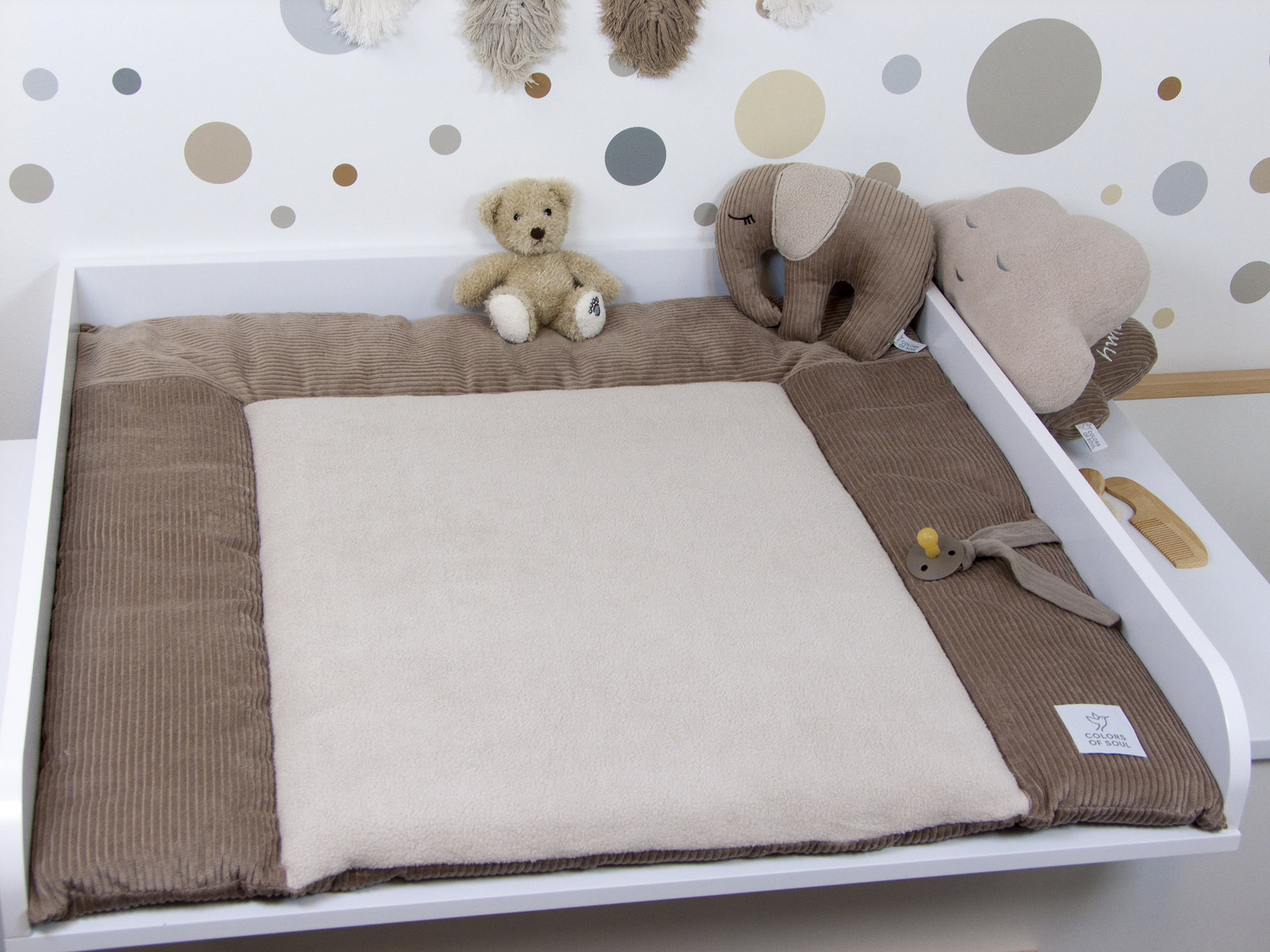 3-er SET - Wickelauflage, Bettschlange, Babynest - Kord camel / Baumwollfleece beige