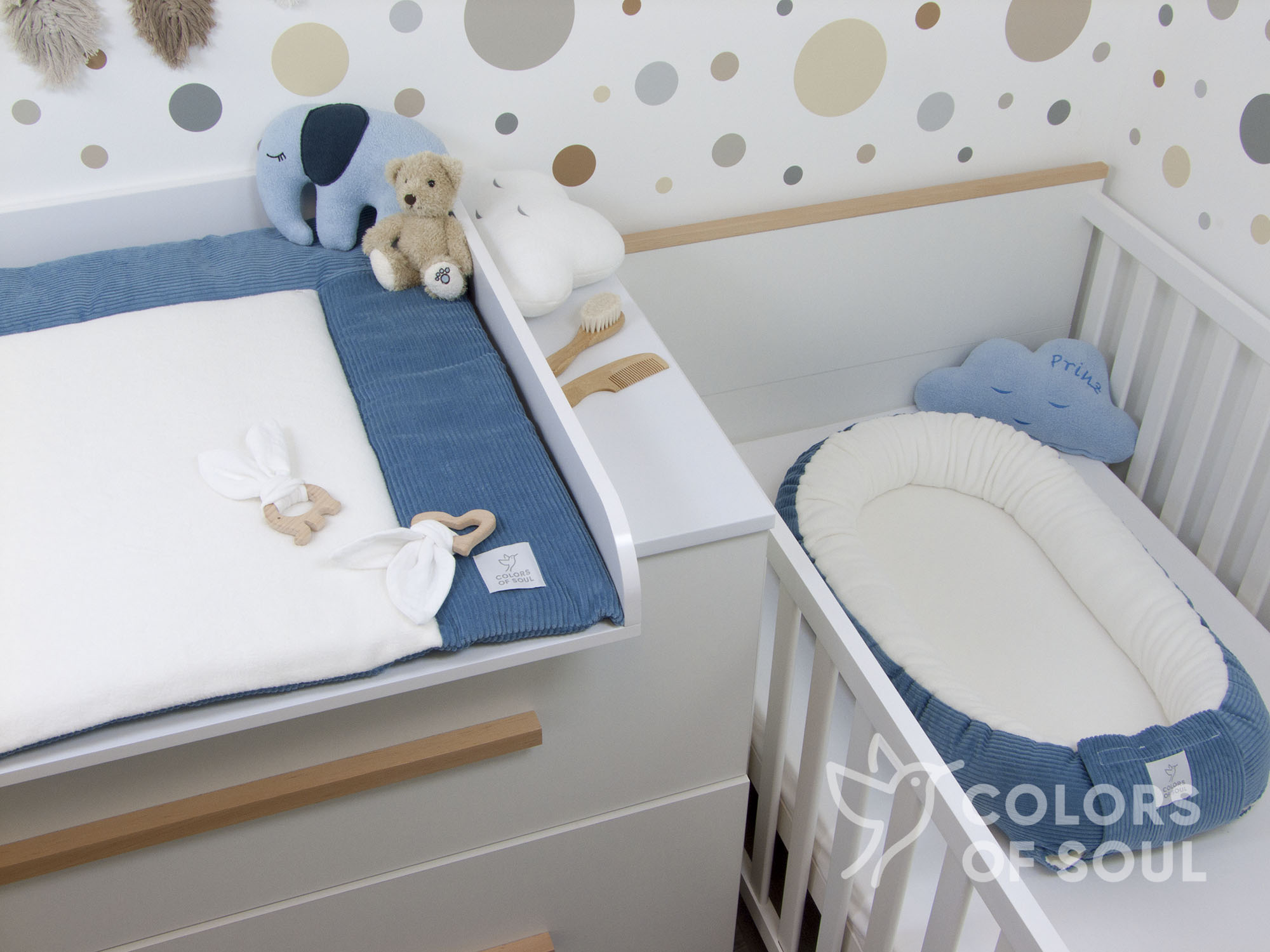 Wickelauflage - Kord blau / Baumwollfleece creme
