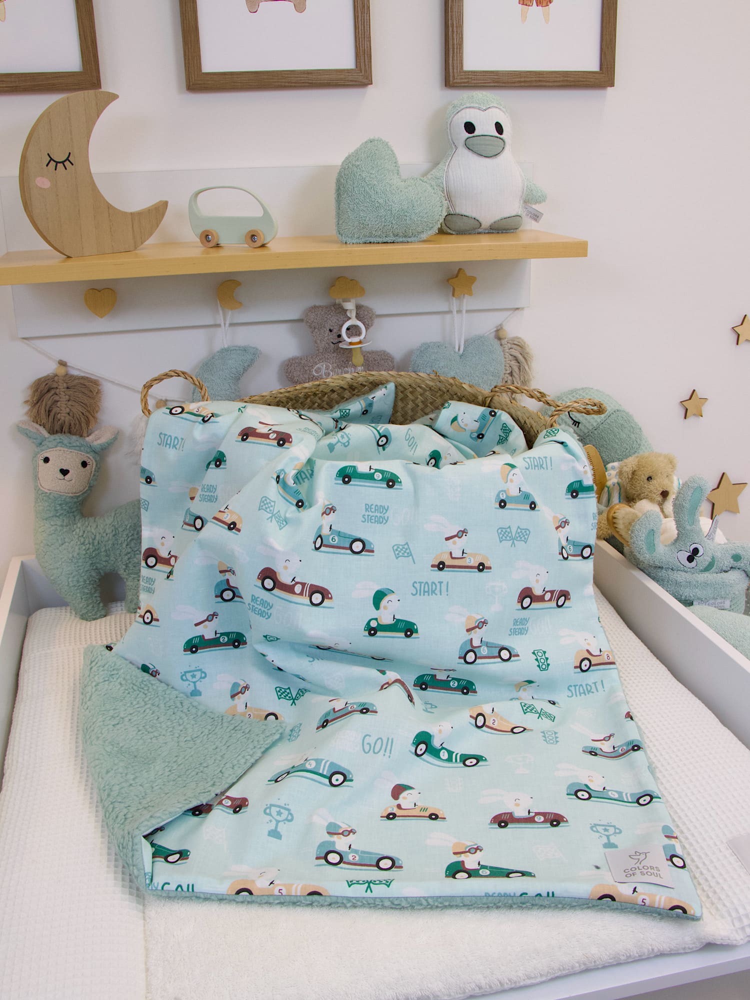Babydecke - Rennhäschen / Teddyplüsch moosgrau