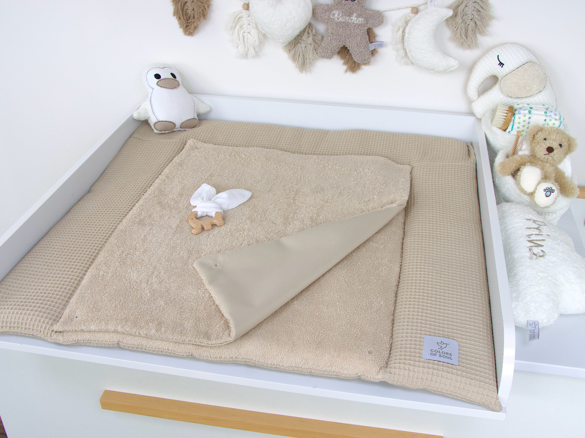 Wickelauflage Waffelpique beige / Frottee beige