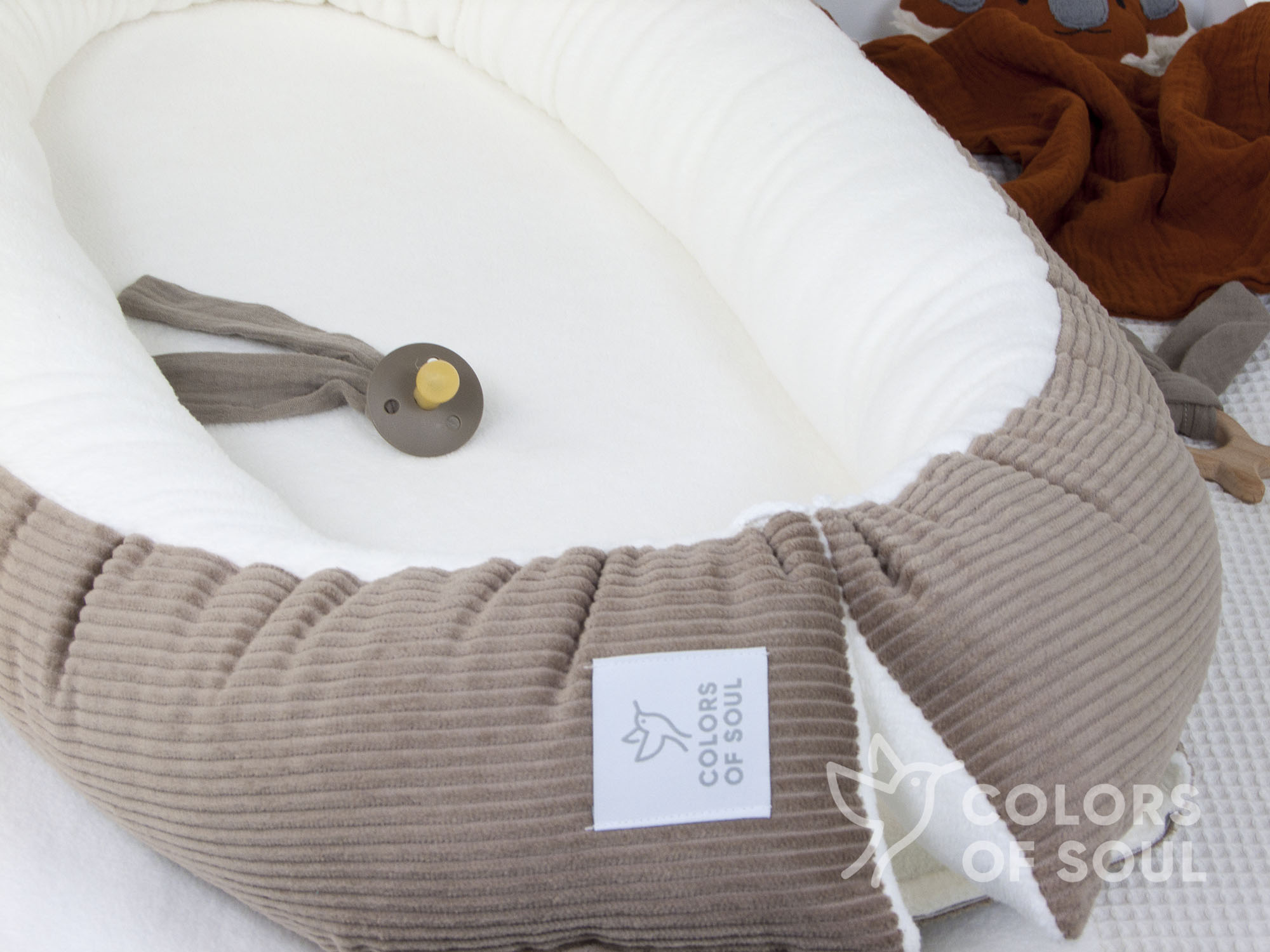 Babynestchen - Kordstoff camel / Baumwollfleece creme
