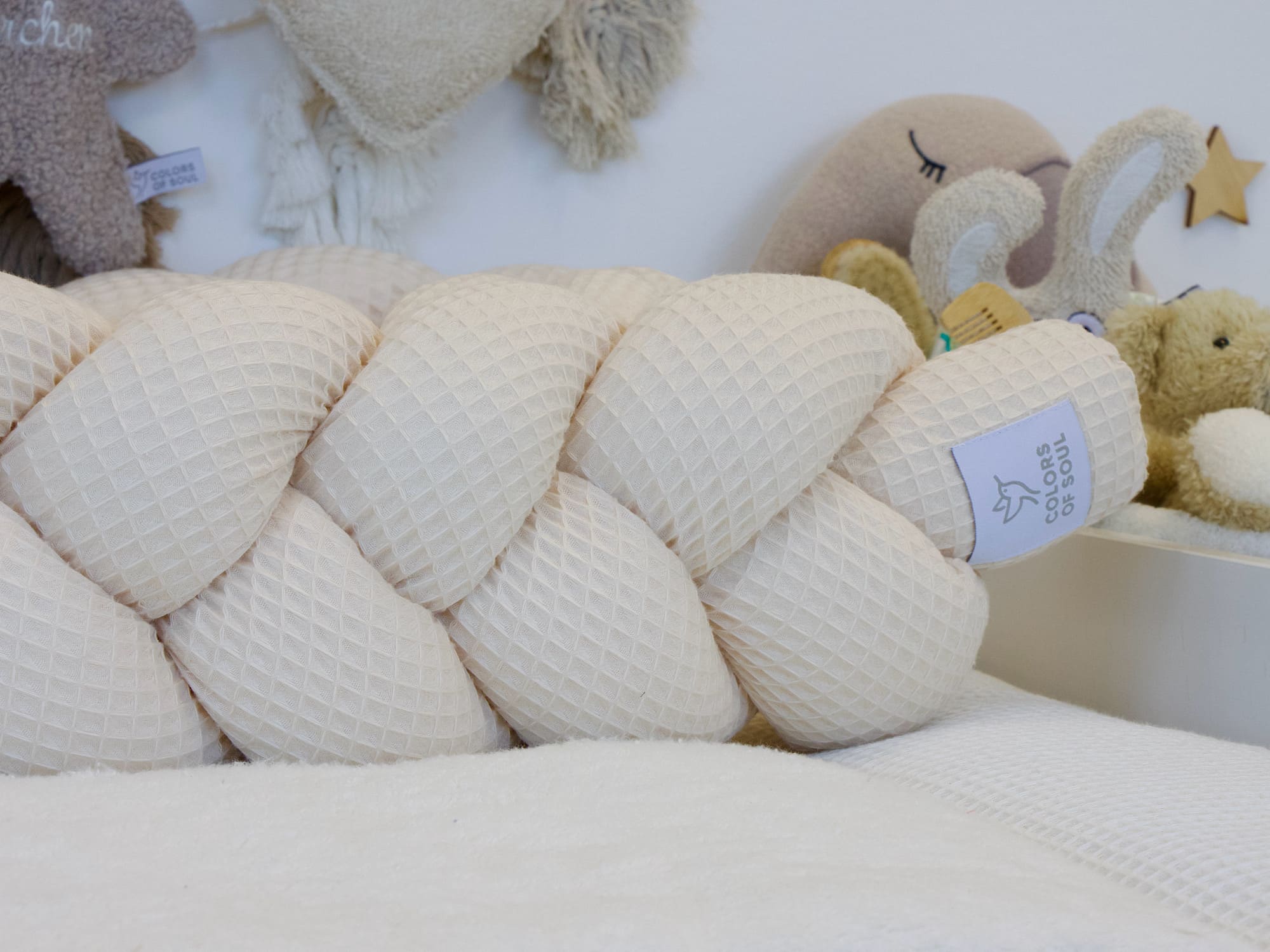 Geflochtene Bettschlange: Waffelpique hellbeige