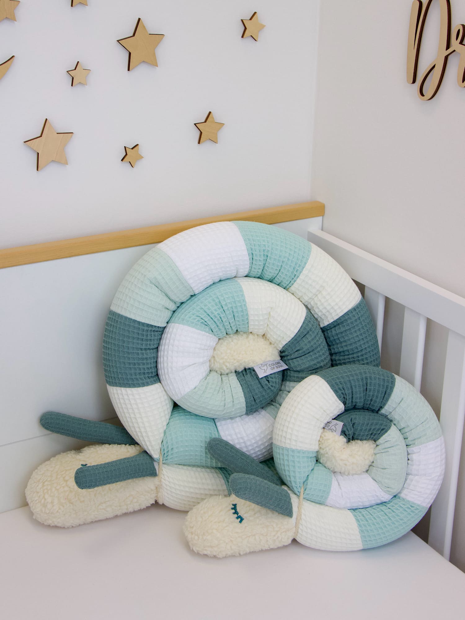 Puckschnecke Patchwork: Waffelpique creme, pastellmint, weiß, hellmint, altgrün